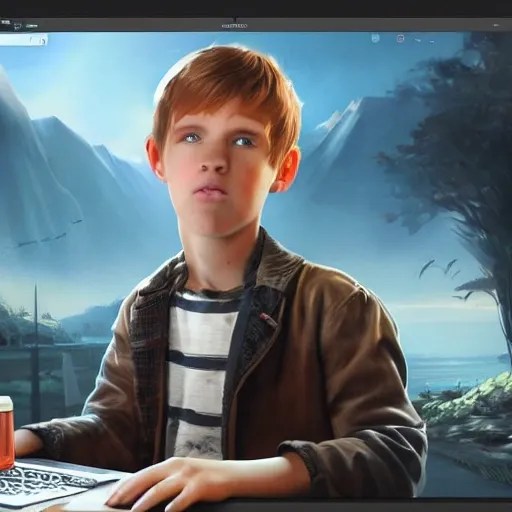 realistic giant glass, portrait european teen boy with