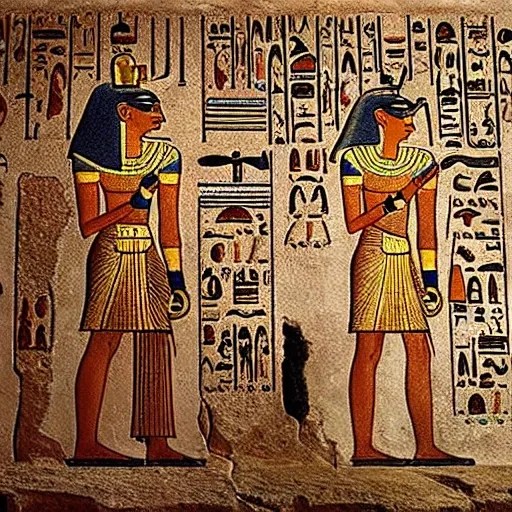 ancient egyptian hieroglyphs on a wall inside a tomb, intricate