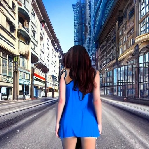 The blue sky,1girl,nsfw,nude,On the street,a bustling street,blue