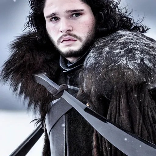 A highquality, photorealistic image of Jon Snow, the bastard so