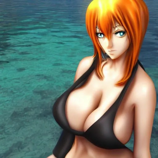 Hot Nami with big chest , anime, 3D, best quality, highly detailed