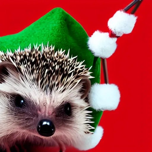 cute hedgehog with umbrella and hat of Santa Claus Arthub.ai