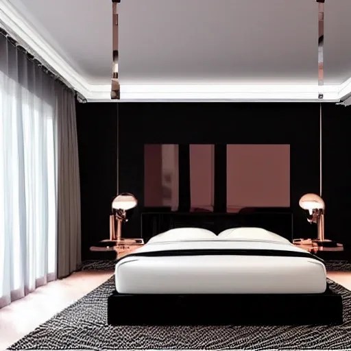 A modern bedroom, size 4 meter square, with a platform bed, larg