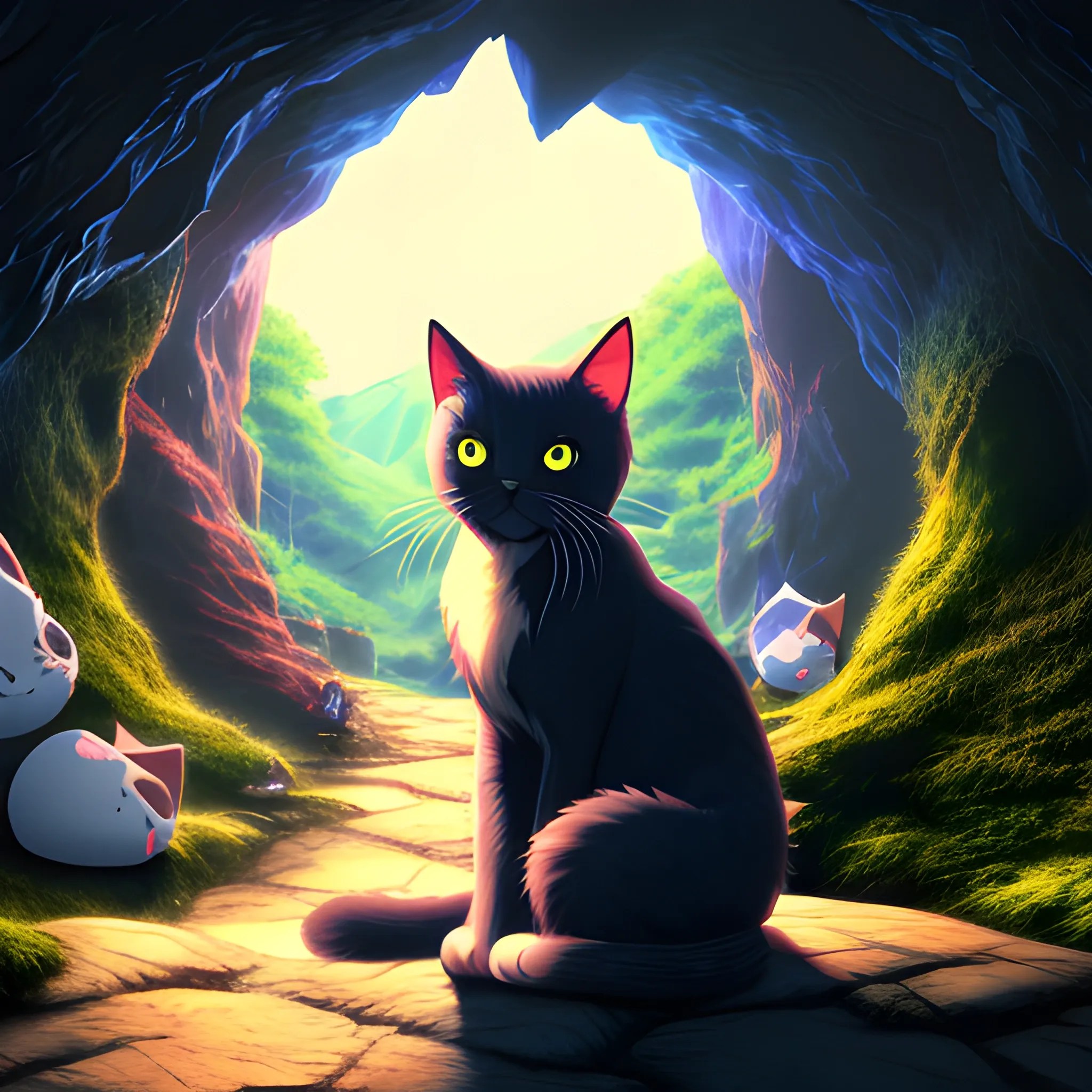 , anime, cat, cave, magic cat, 8K, HD, 4K Arthub.ai