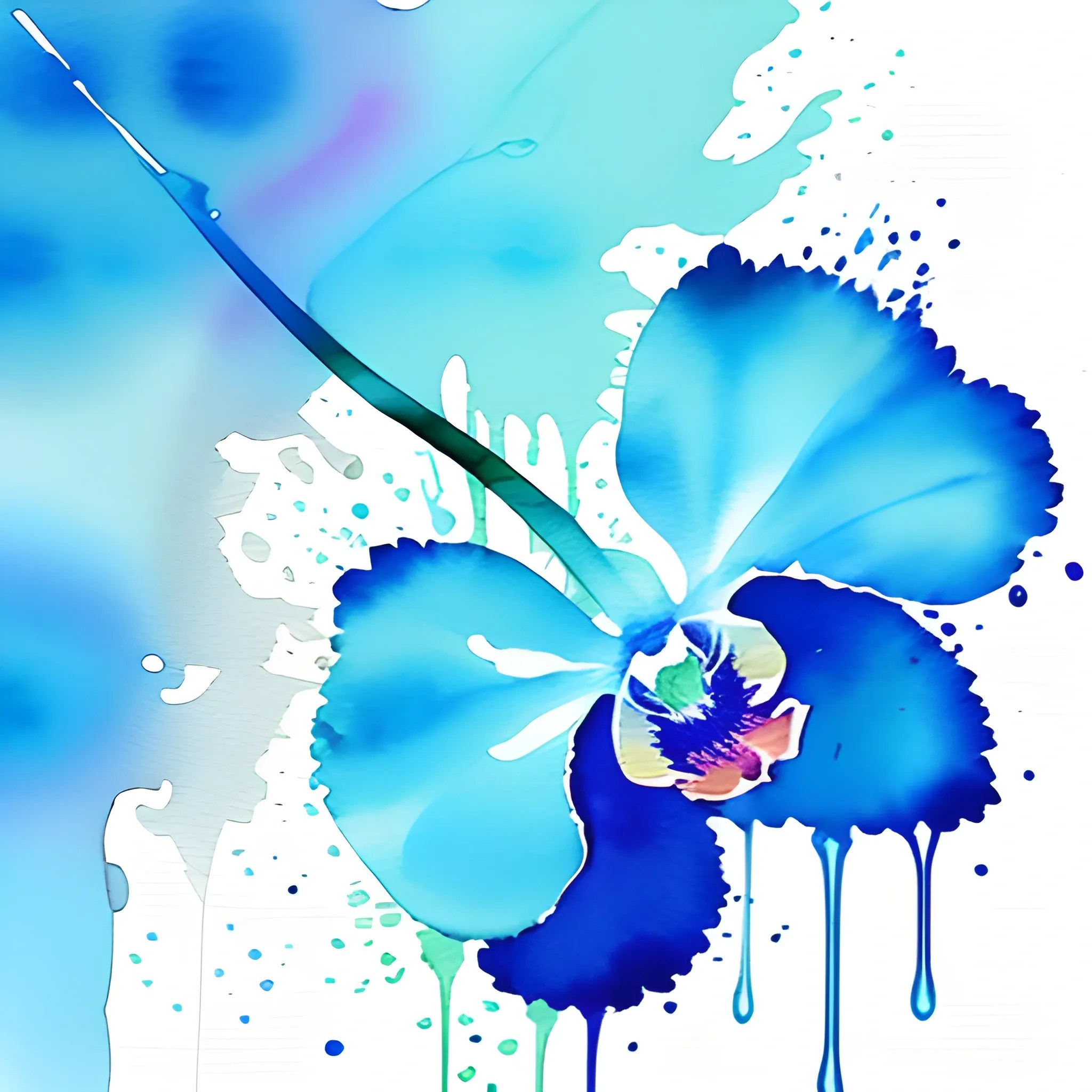 Blue orchid, painterly, granular splatter, ((dripping liquid wat