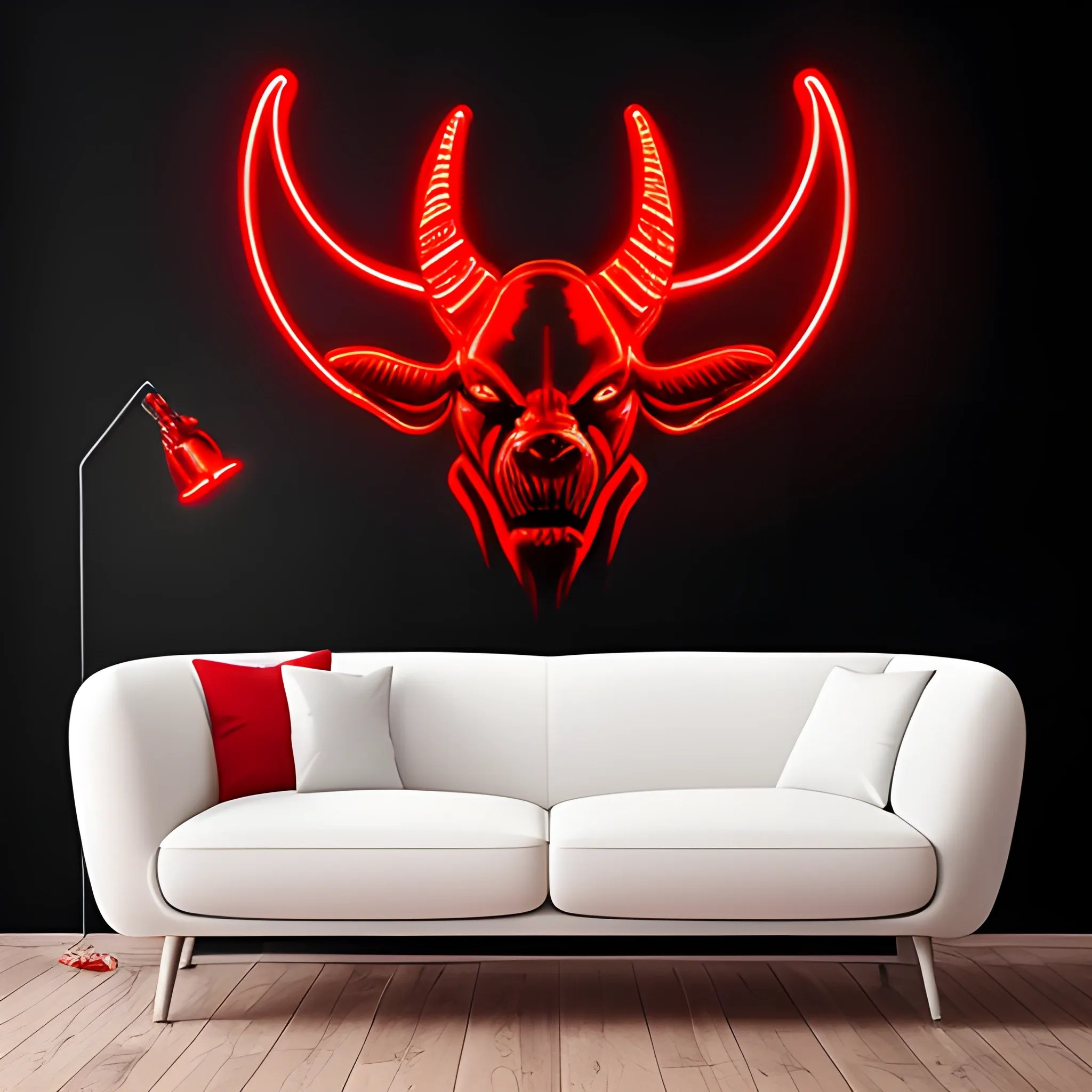 detailed devil red neon on a black wall Arthub.ai