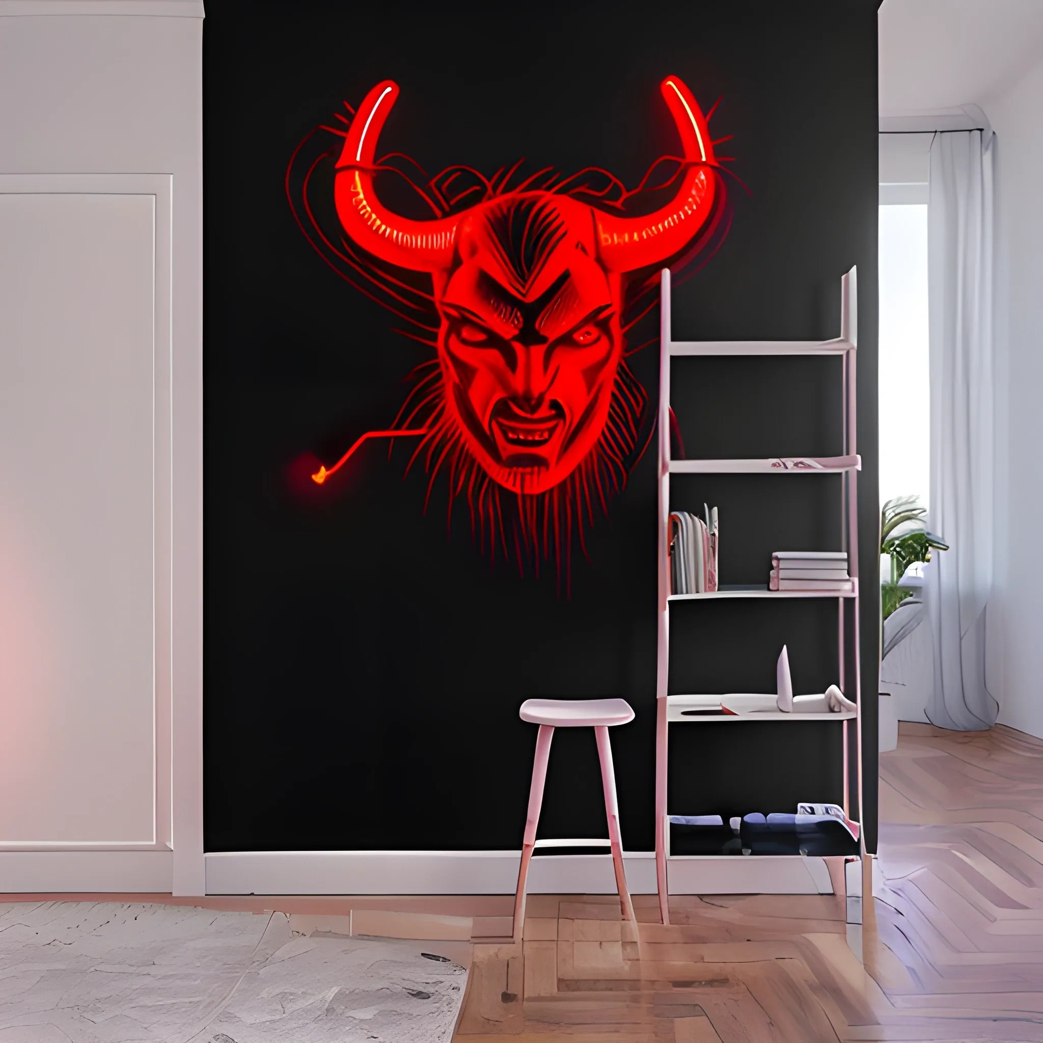 detailed devil red neon on a black wall Arthub.ai