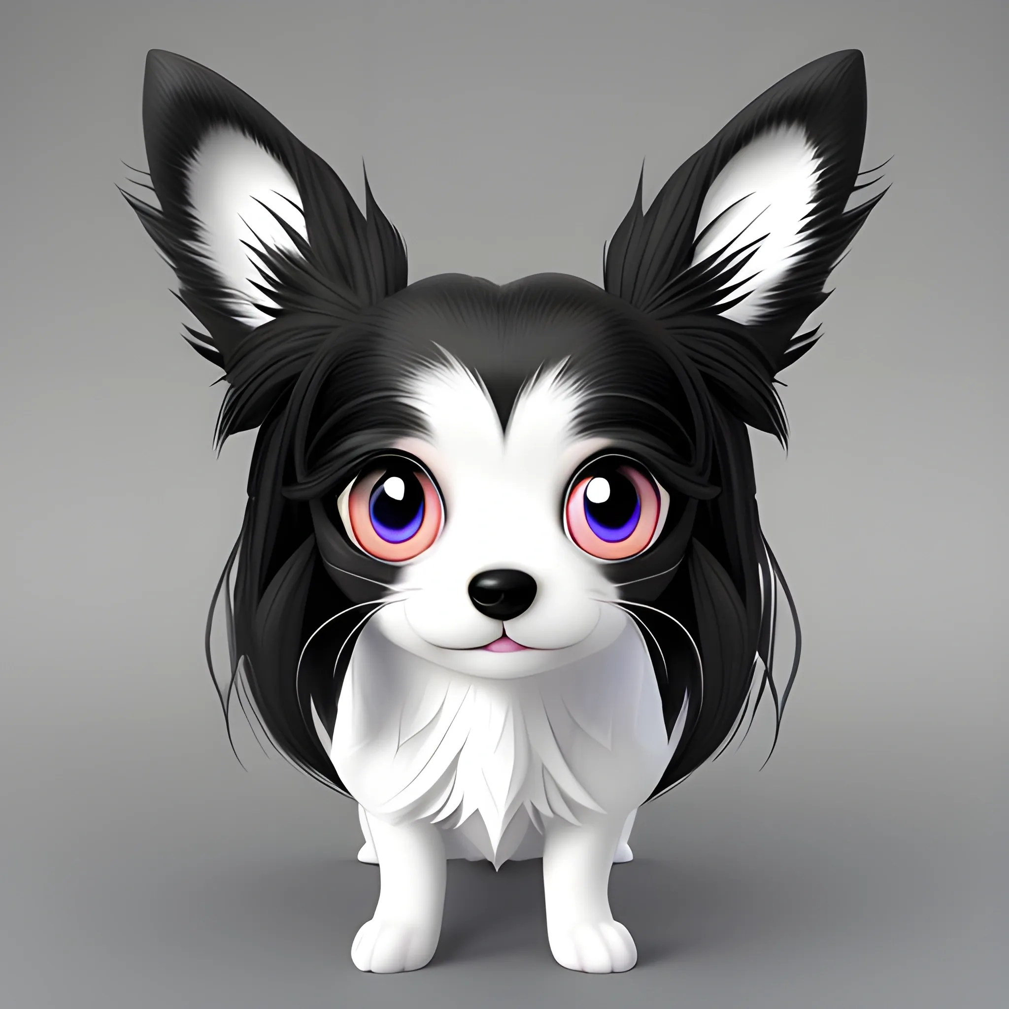 Super Adorable small black and white, long haired Chihuahua rend