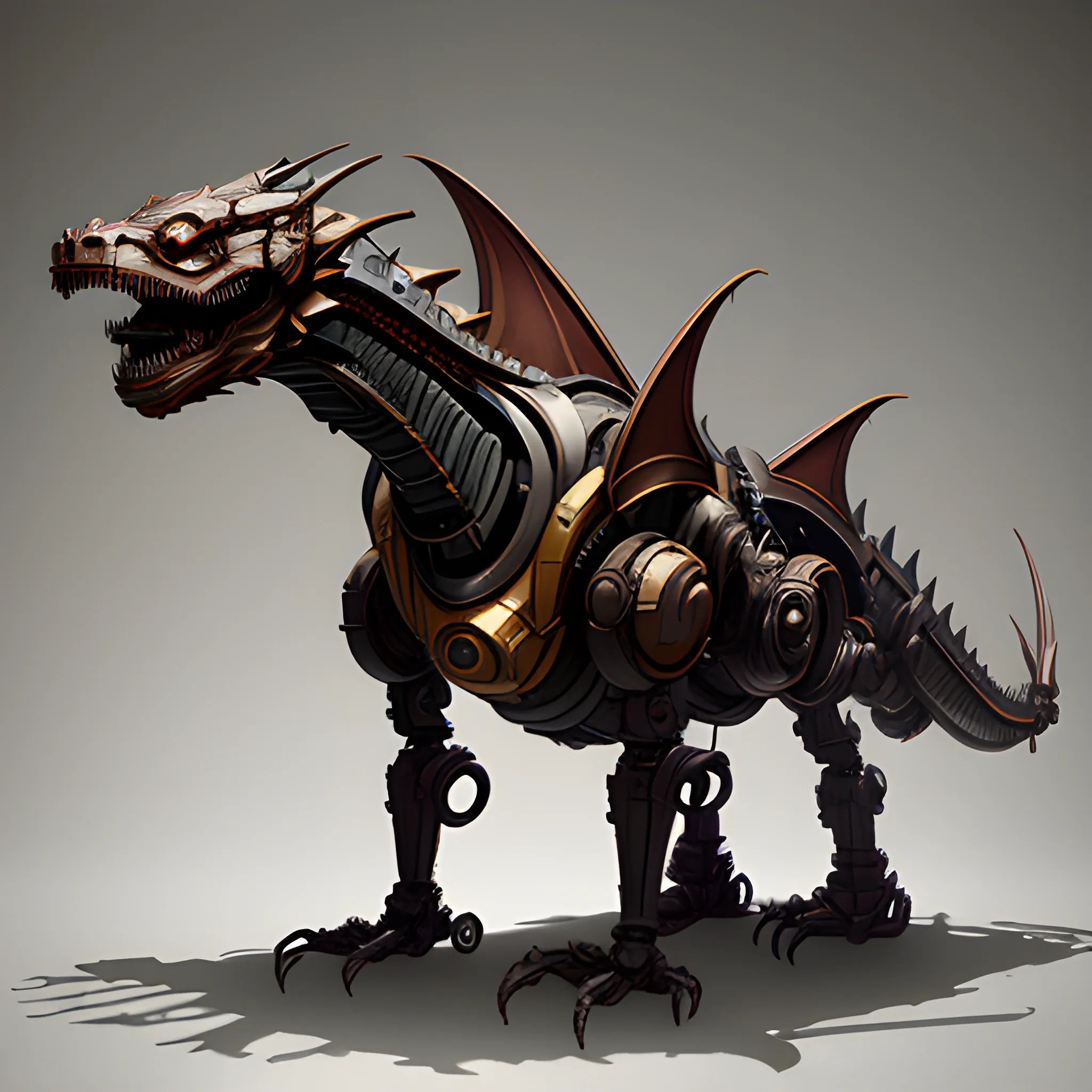 a mechanical wooden robotic dragon from high level by viktor a