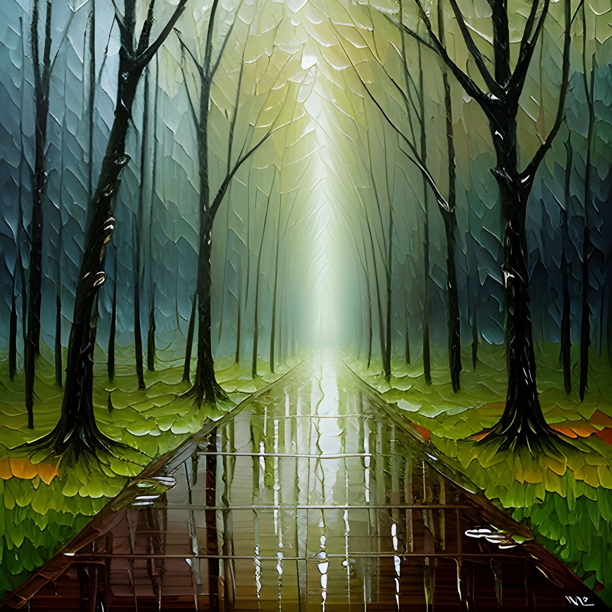 , Oil Painting, Rainy weather in the forest Arthub.ai