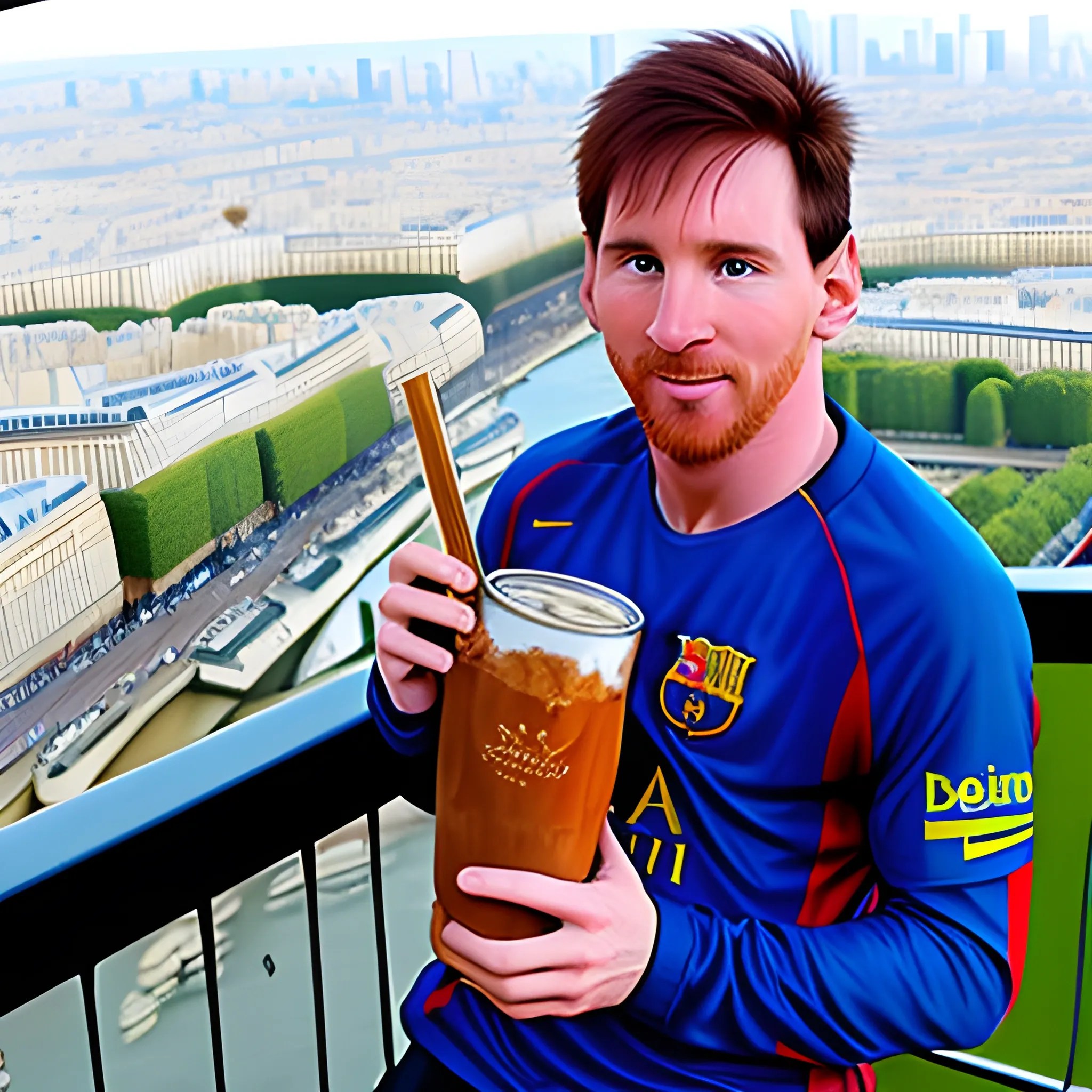 Messi drinking mate in the eiffel tower Arthub.ai