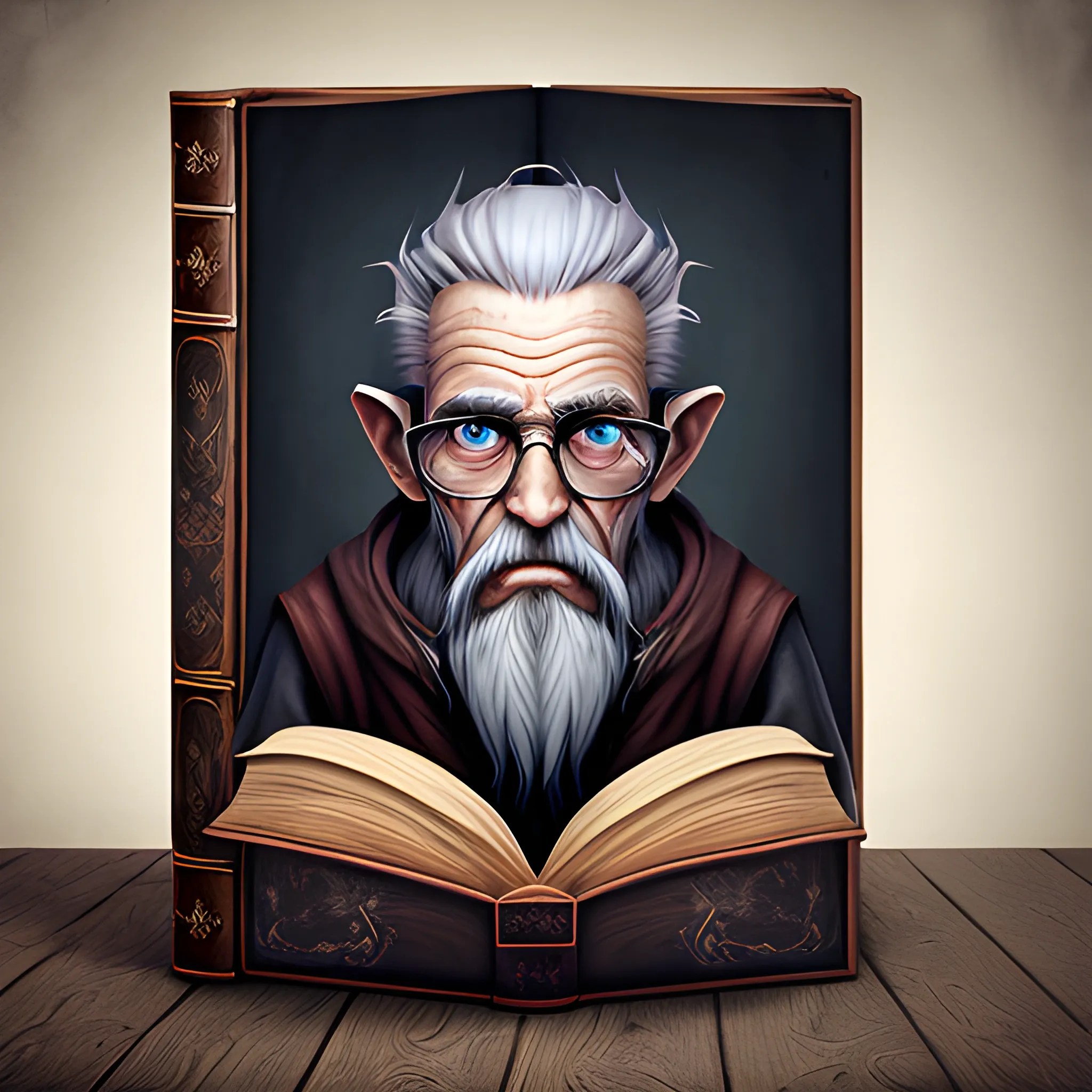 withered oldman mage with huge book portrait realistic art Arthub.ai