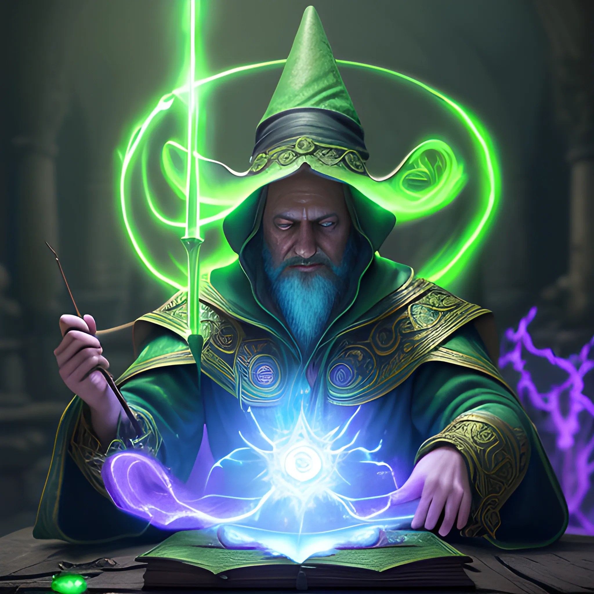 mage casting a spell, mage casting a green beam, 8k, high resolu