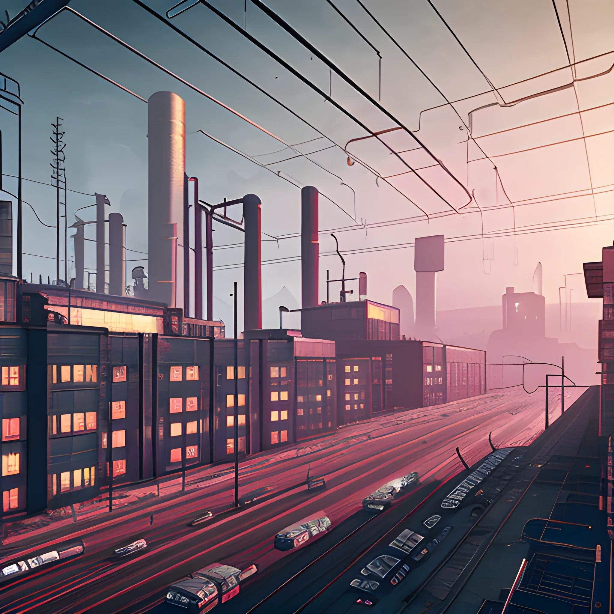 realistic Scene industrial city grid in cyberpunk style Arthub.ai
