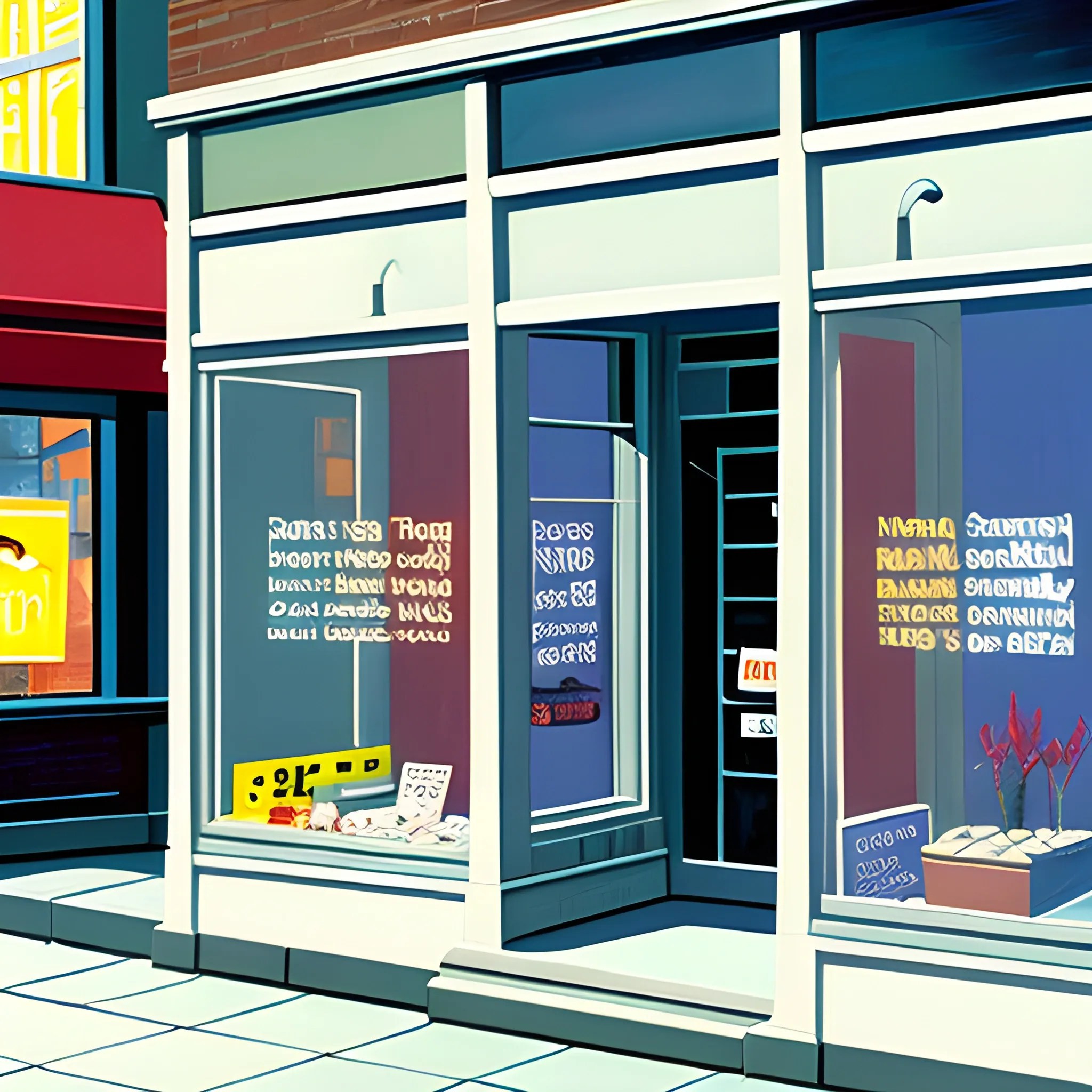 acrylic painting, store fronts windows, ottawa, toronto, simple