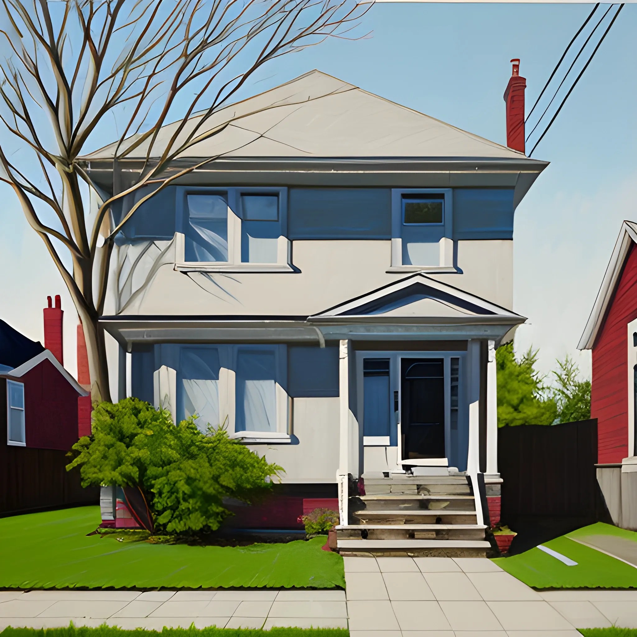 acrylic painting, house, toronto, neighbourhood, simple, gordon
