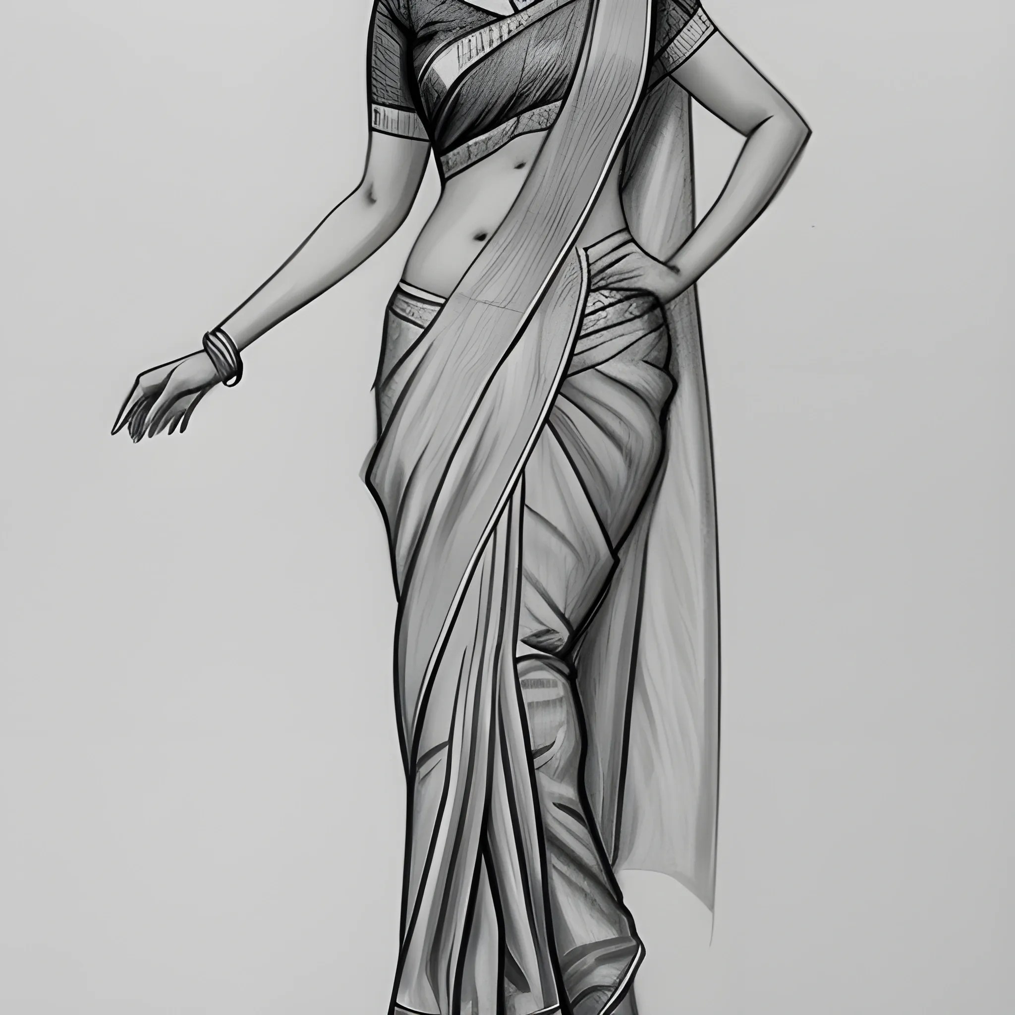 Pencil Sketch , Female Adult full body in saree Arthub.ai