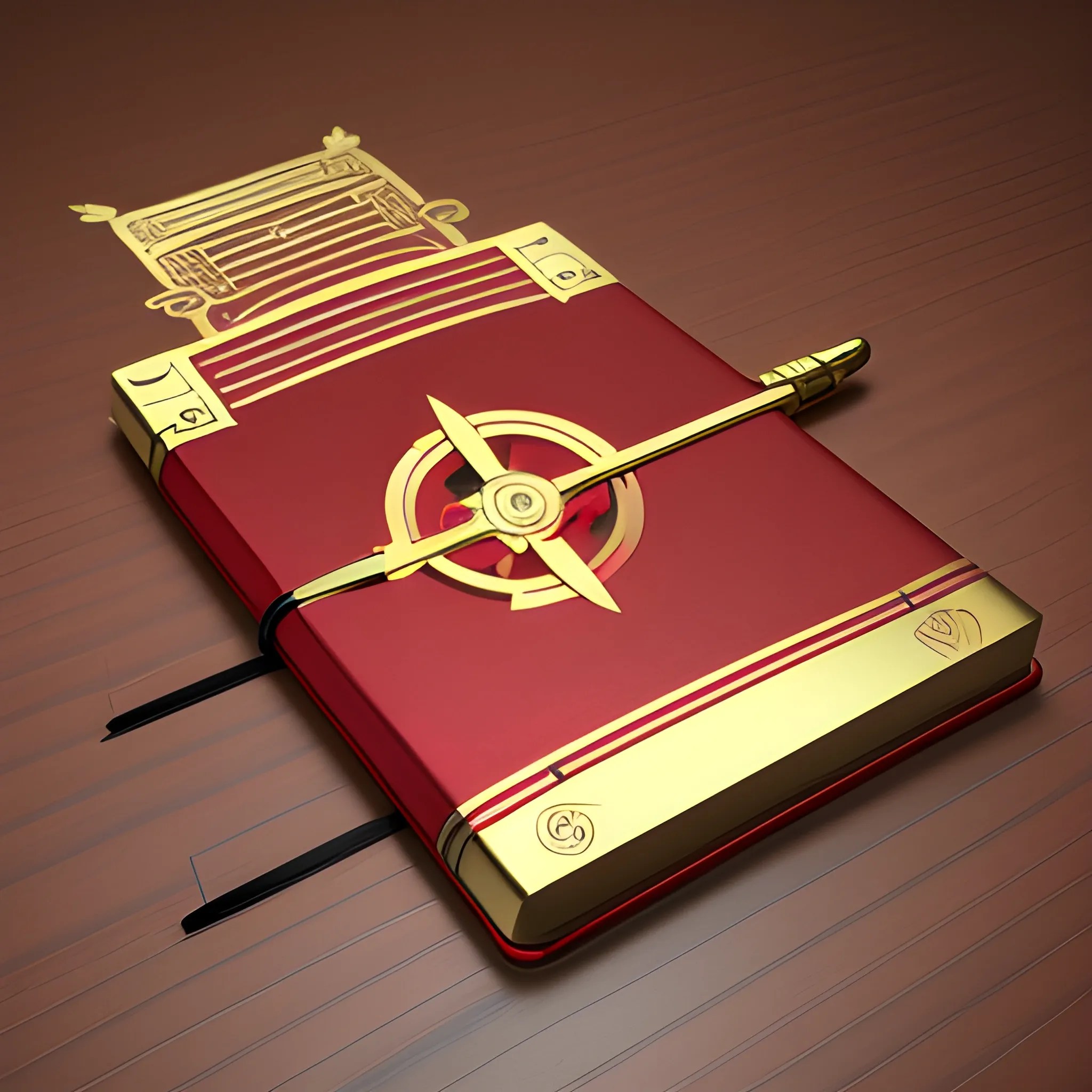 it's a logo with a metal notepad cover, metallic red and metalli