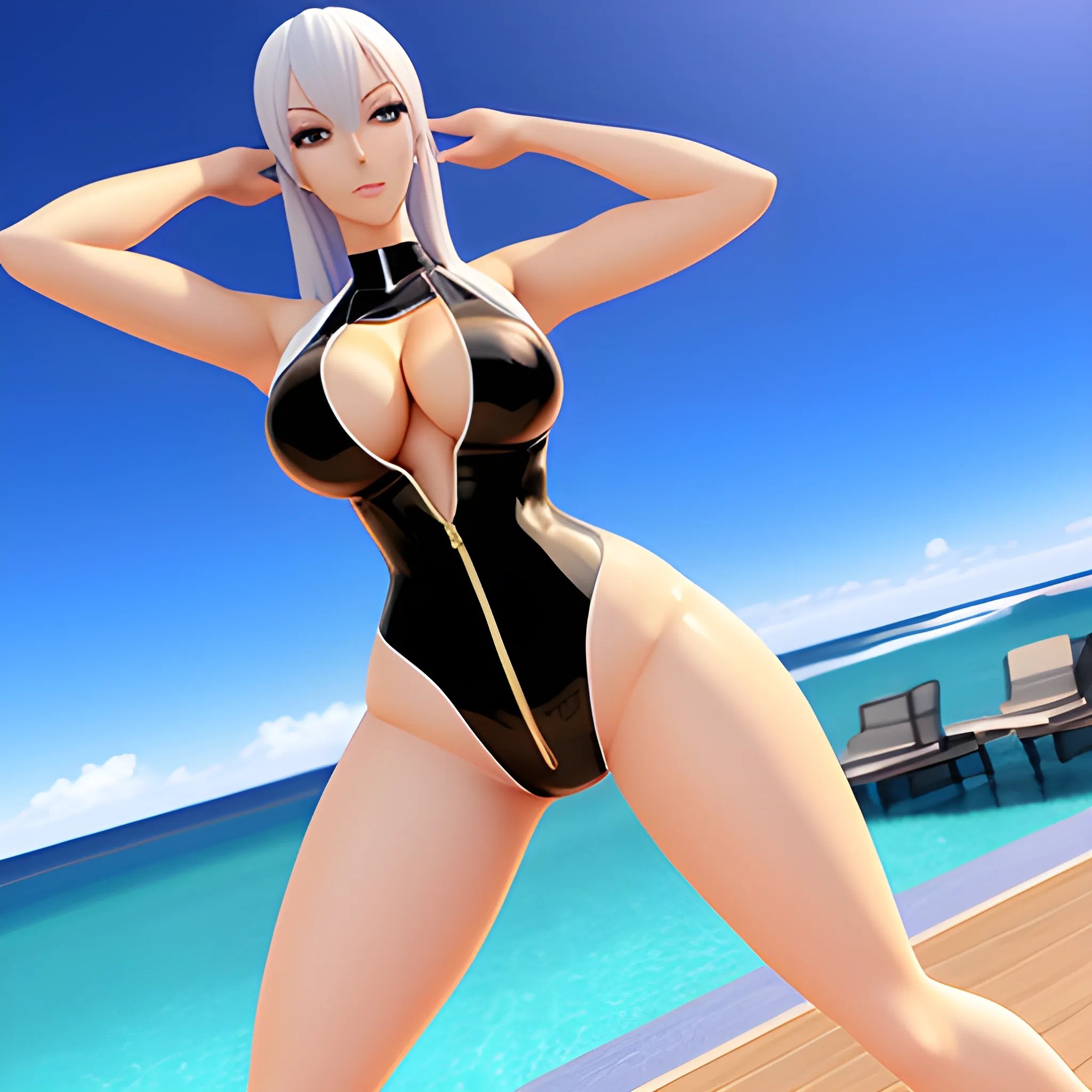 gorgeous, anime, girl, sexy, tight swimsuit, waifu, hot, big ass , 3D
