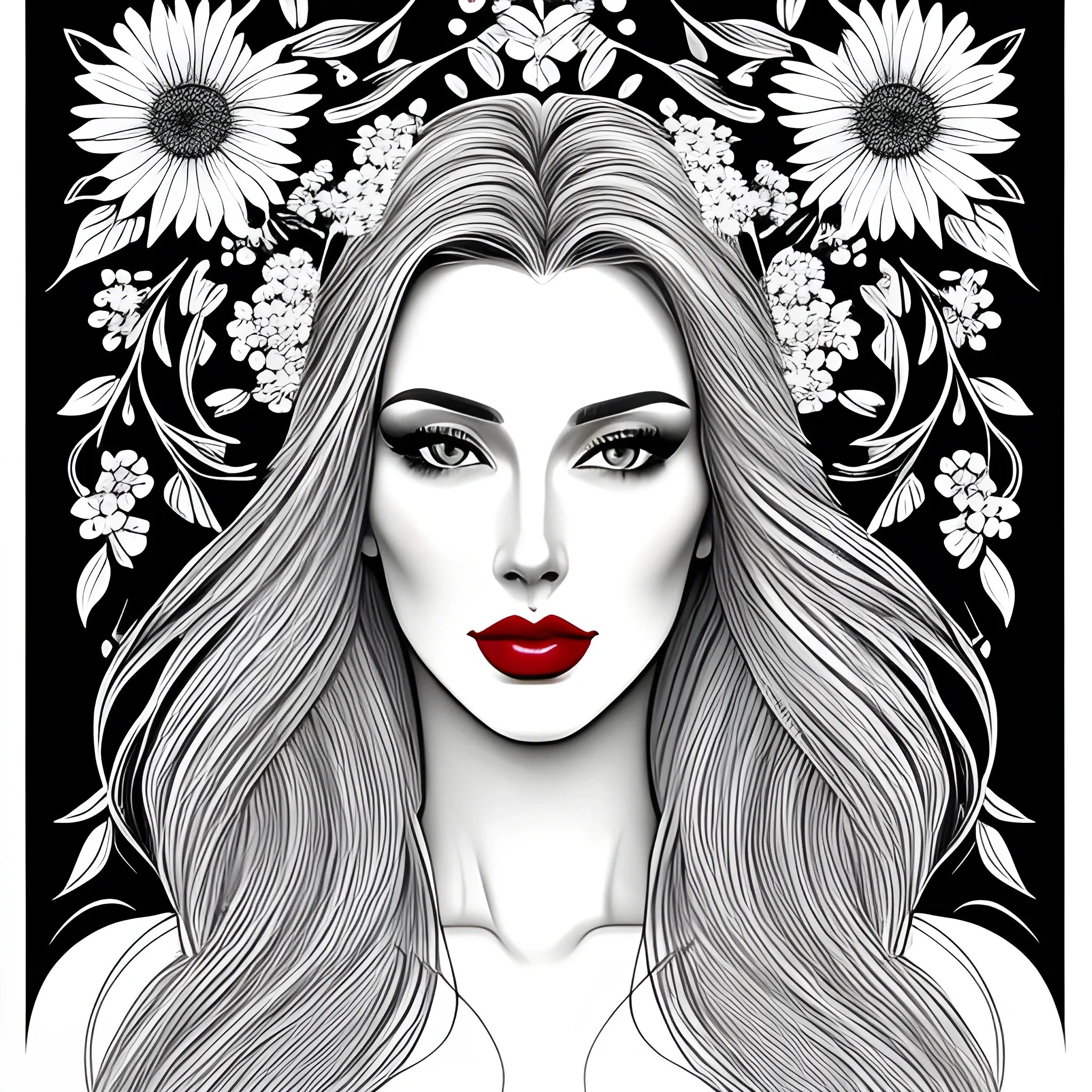 Beautiful girl, digitally drawn poster, black and white portrait... Arthub.ai