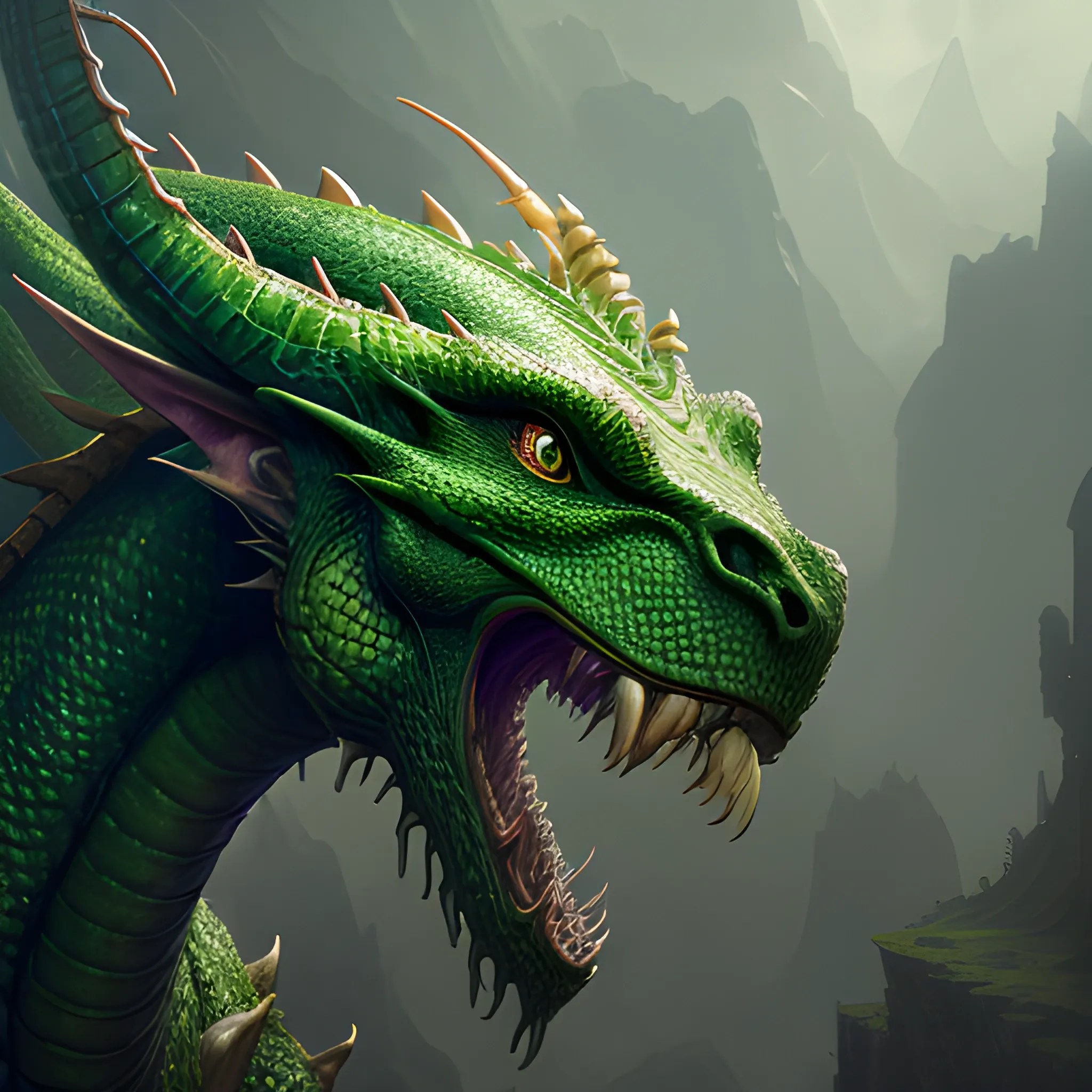 head of green dragon, 8k, high resolution, high quality, photore