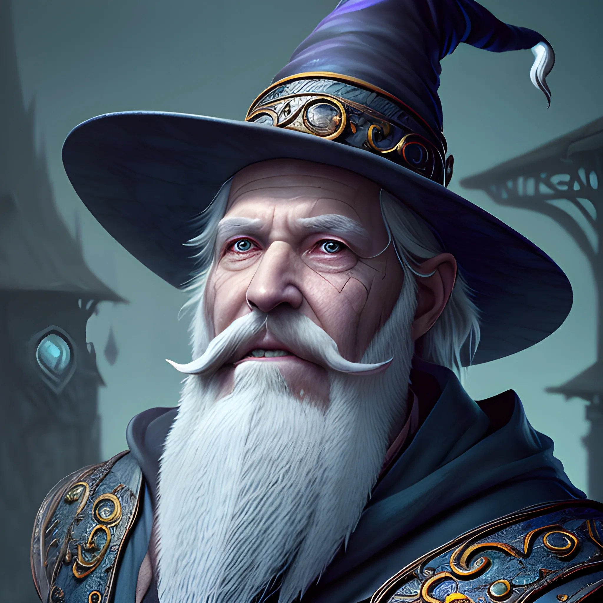 very old wizard, sorcerer with white beard, spell, magic, view a