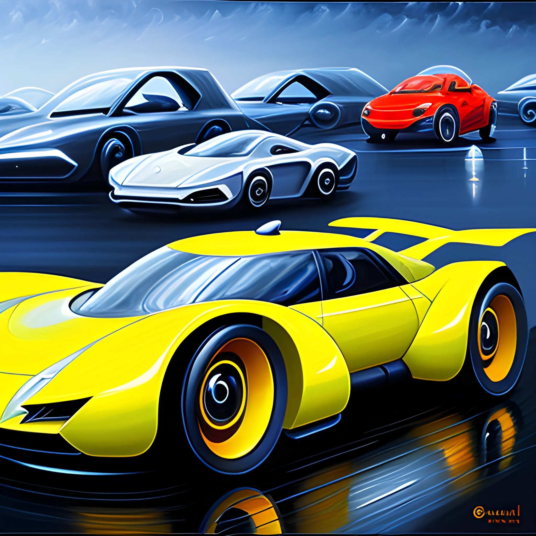 futuristic cars, Oil Painting Arthub.ai