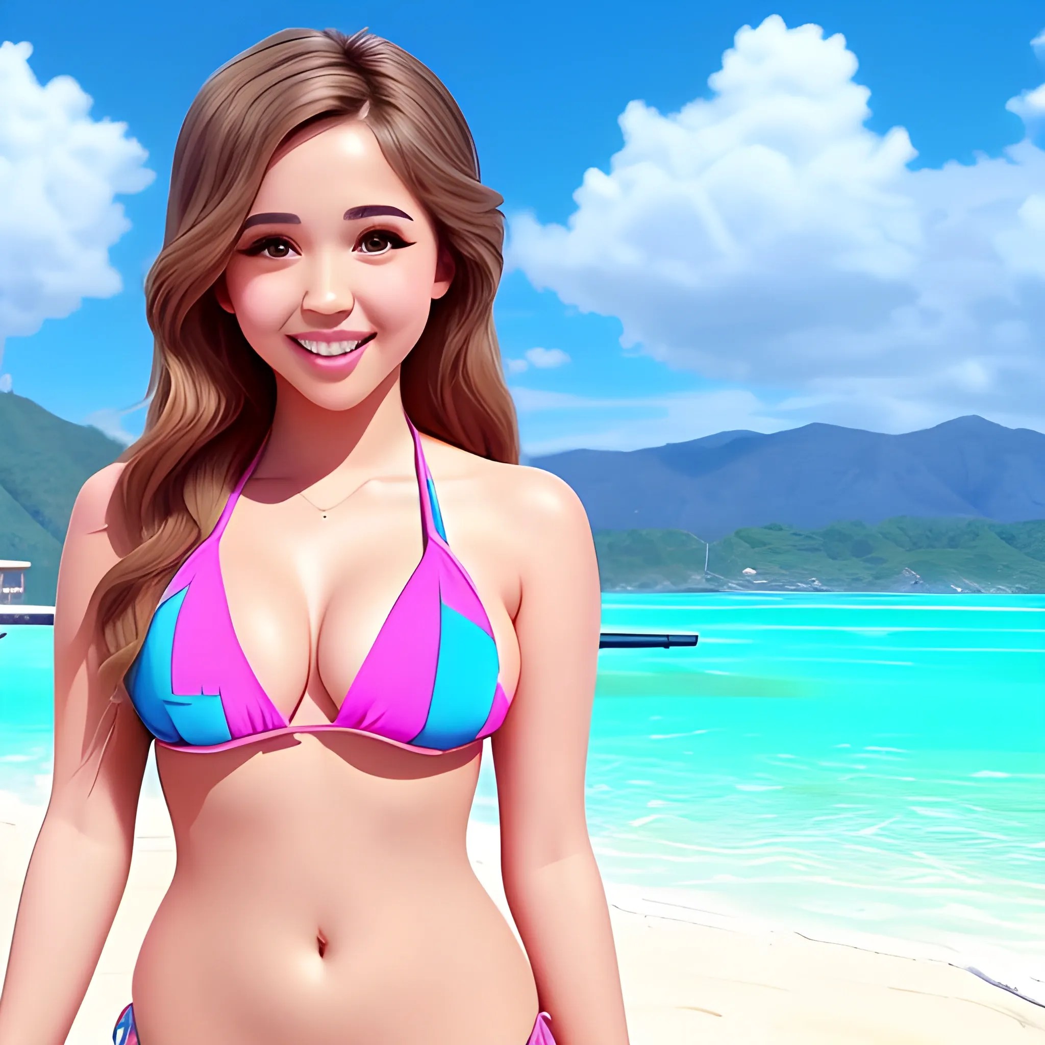 Pokimane beach bikini beautiful 4k, Cartoon Arthub.ai