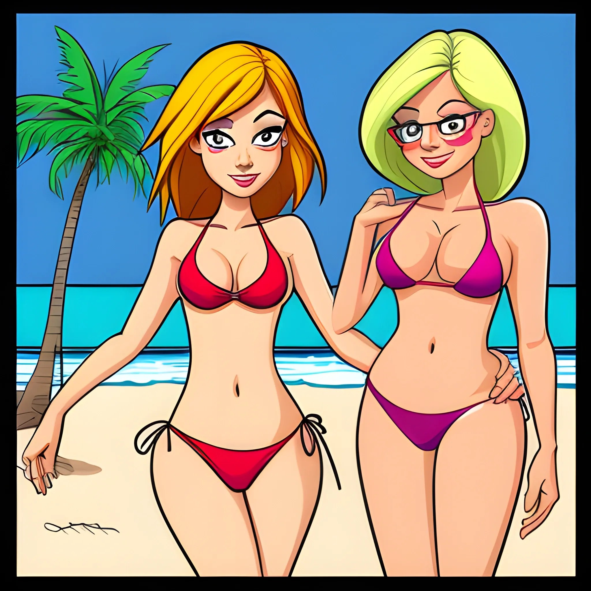 Women in bikini, Cartoon Arthub.ai
