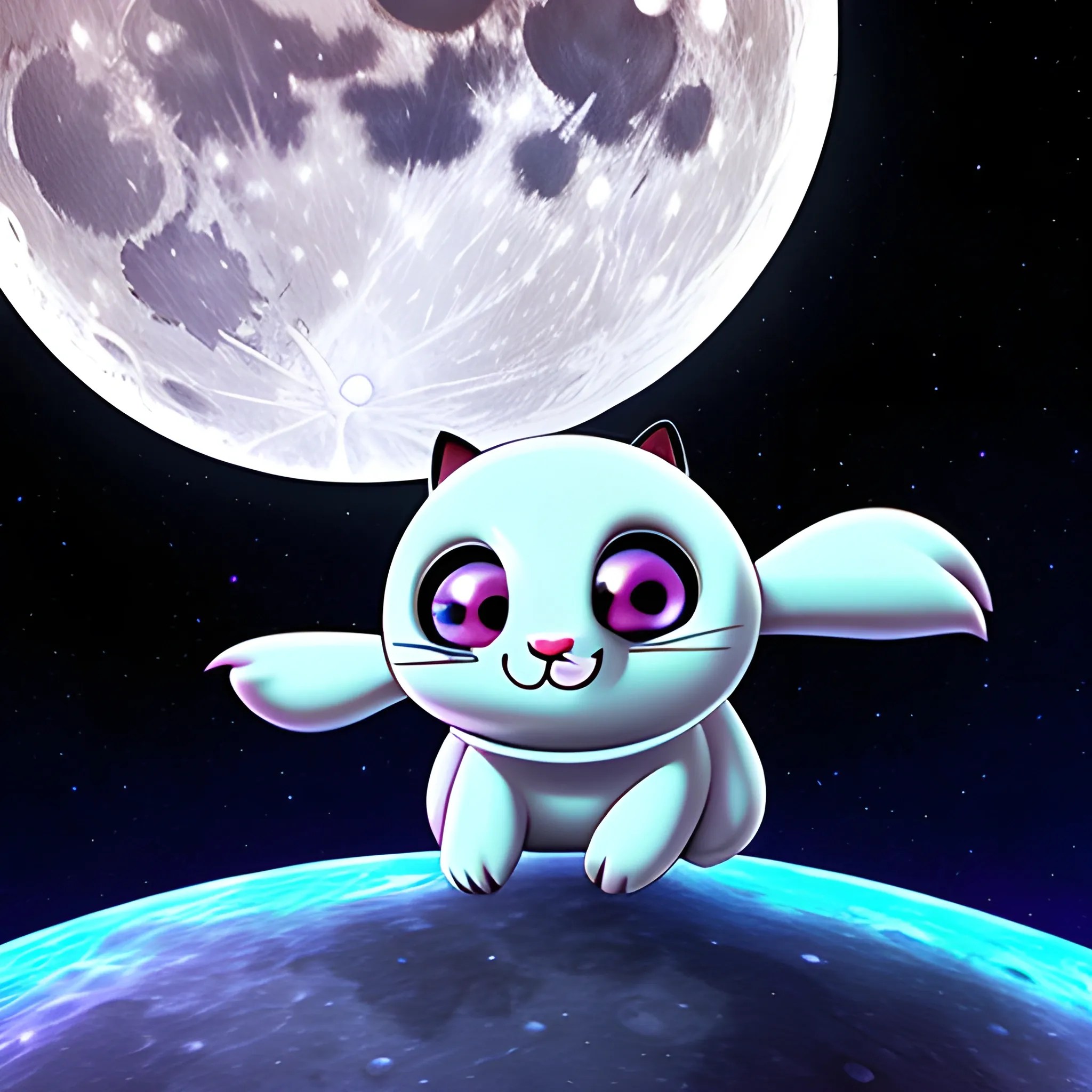 cute baby animal in the moon, 3D, Cartoon, Trippy Arthub.ai