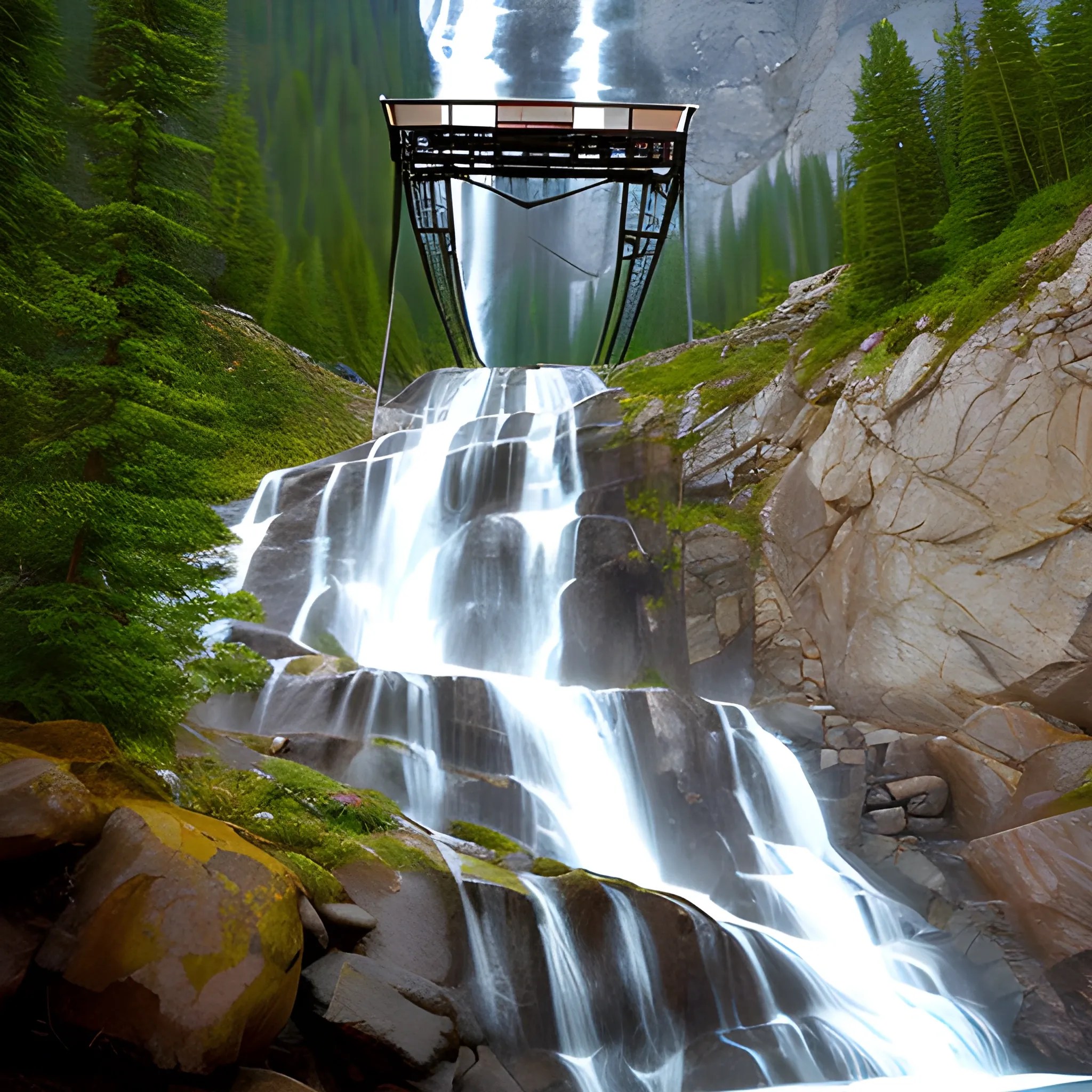 mountain and water fall and chair lift Arthub.ai
