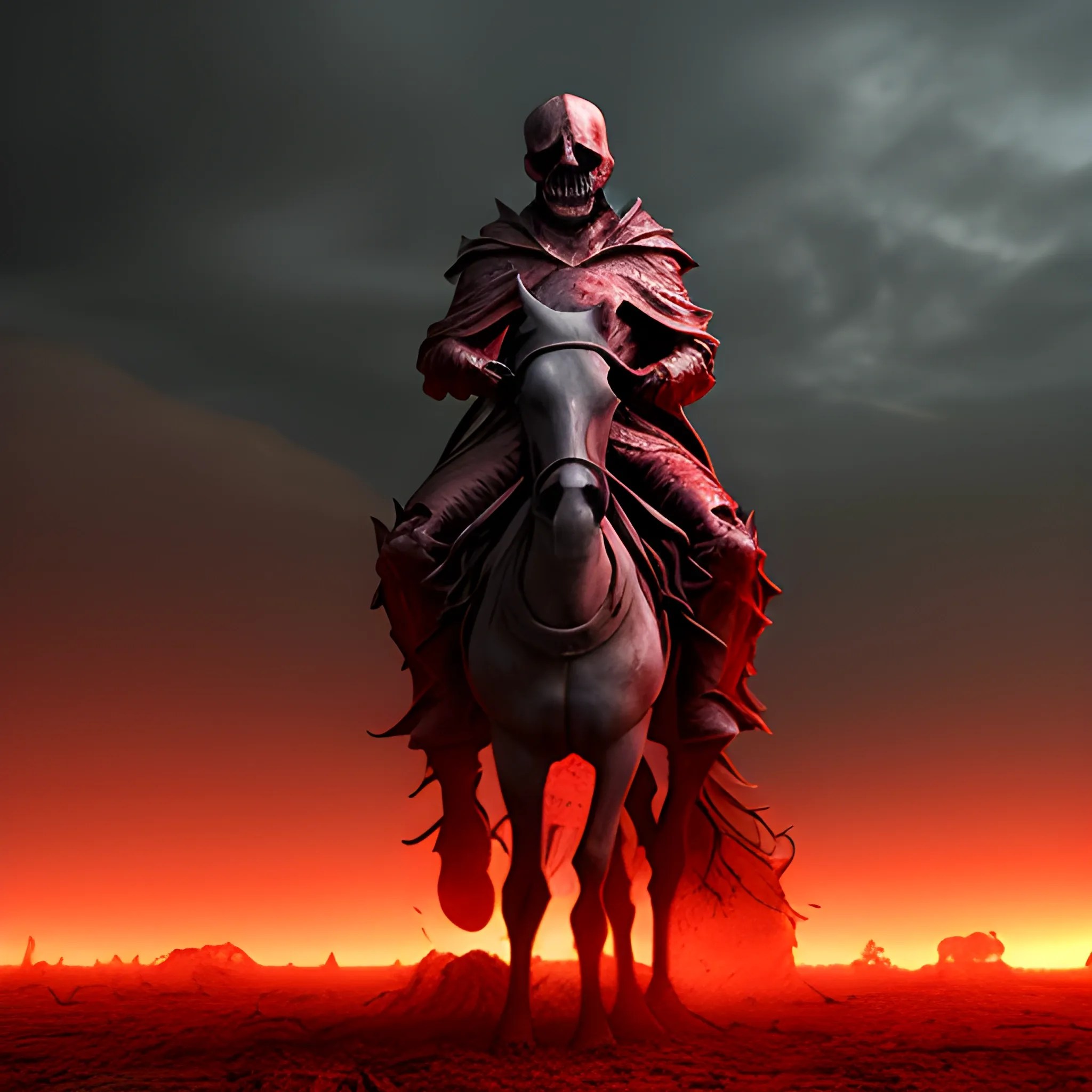 , 3D, Red Horseman of the Apocalypse, realistic, horror, death p