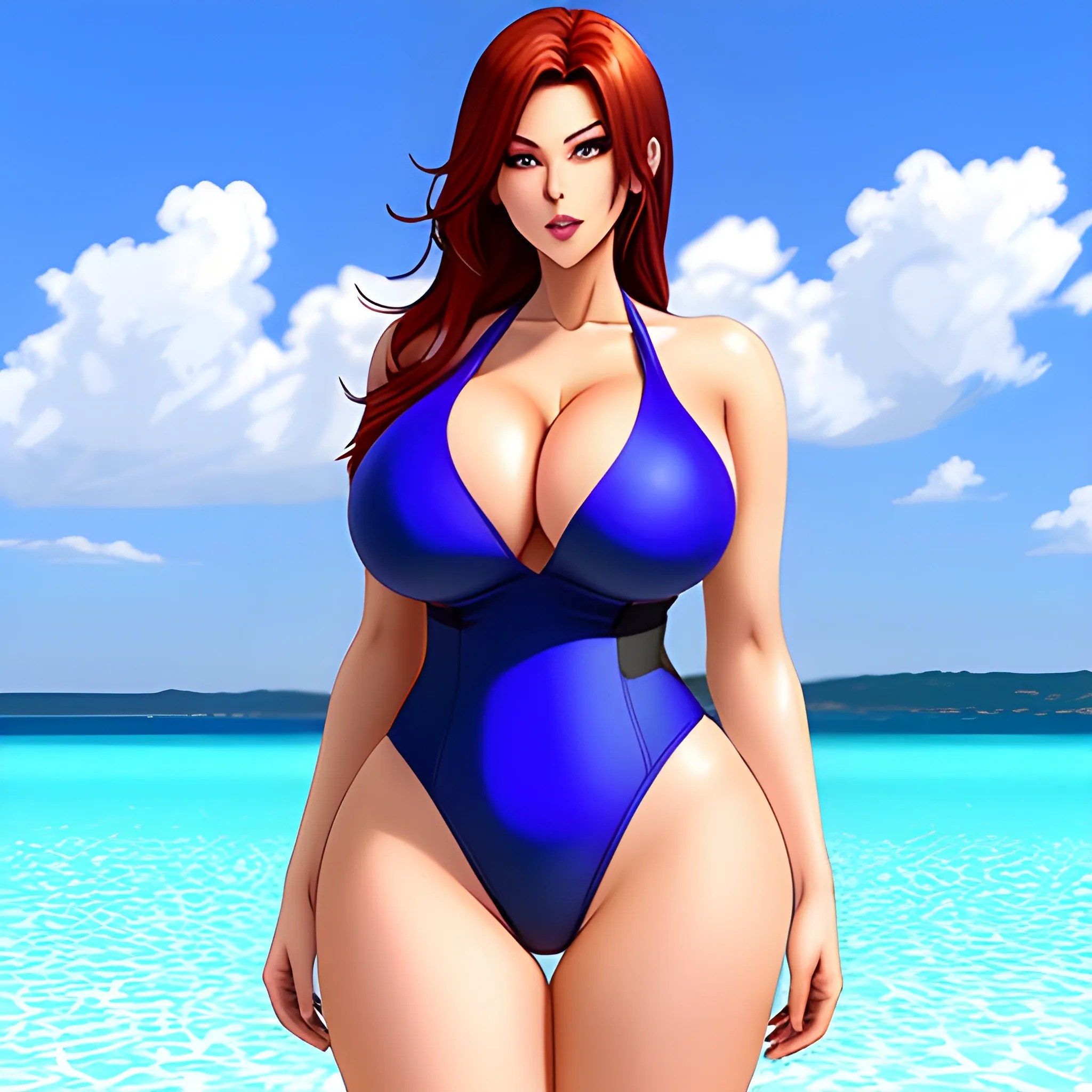 1girl, foxgirl, anime, huge breasts, swimsuit - Arthub.ai