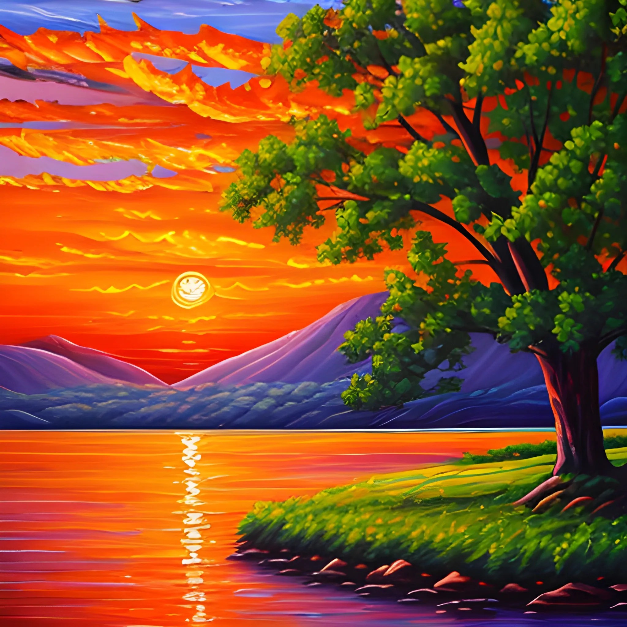 Sunset landscape painting, oil painting style Arthub.ai