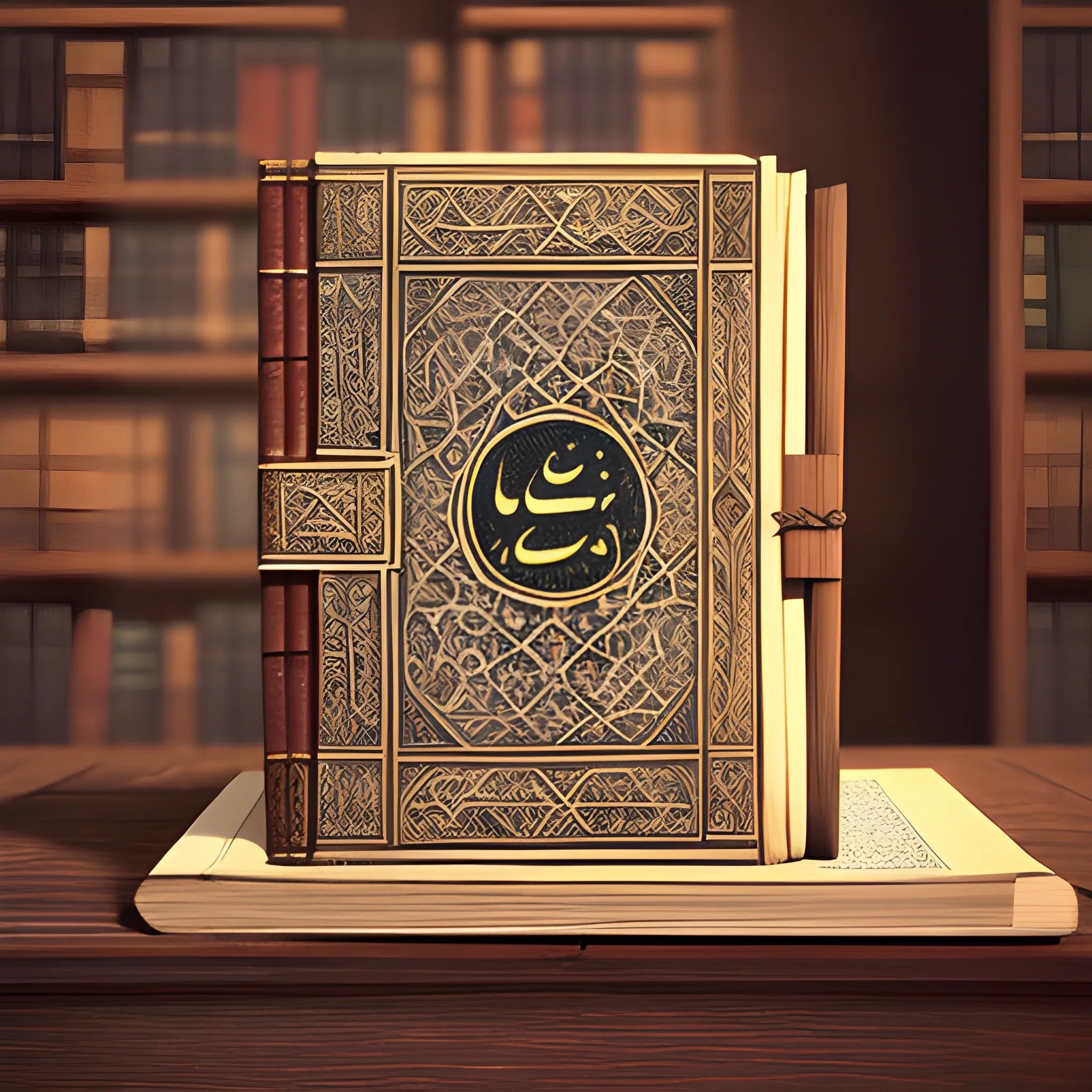 some antique old arabic books scattered on an ancient old wooden