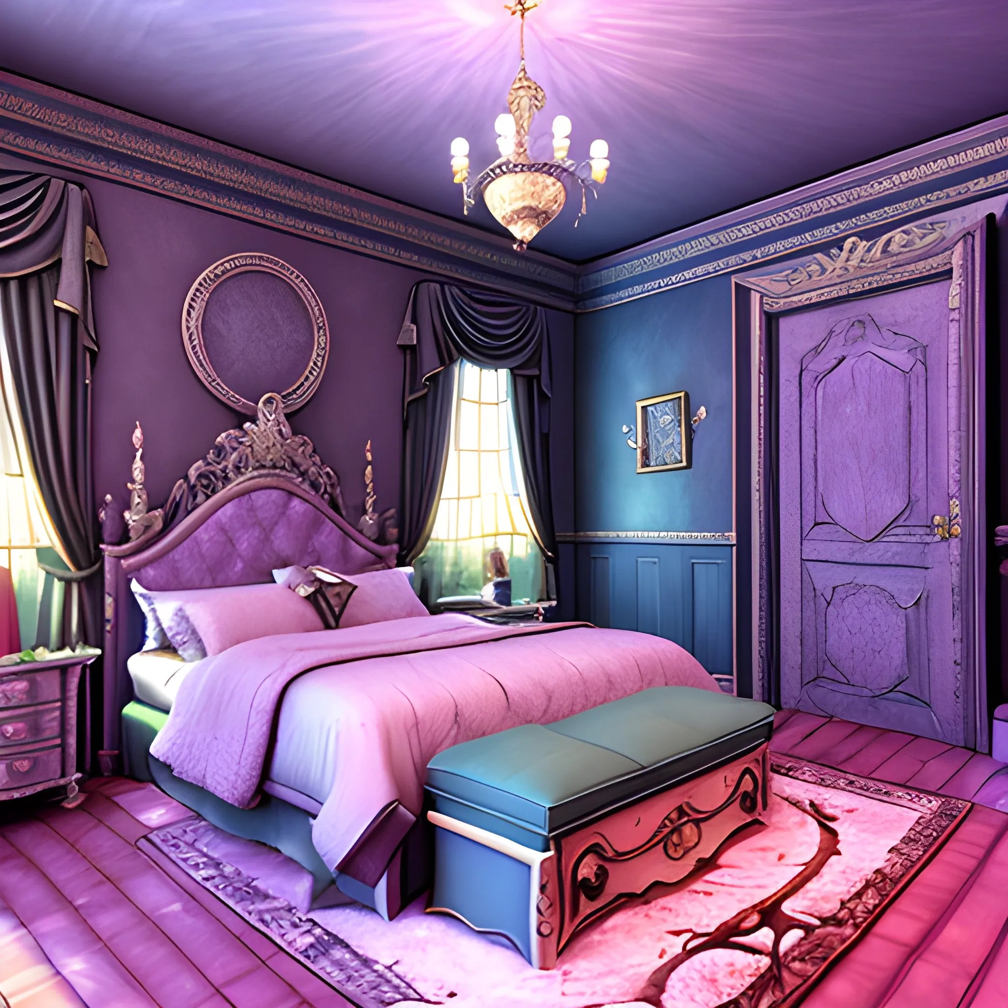 , 3D, fantasy room, bed Arthub.ai
