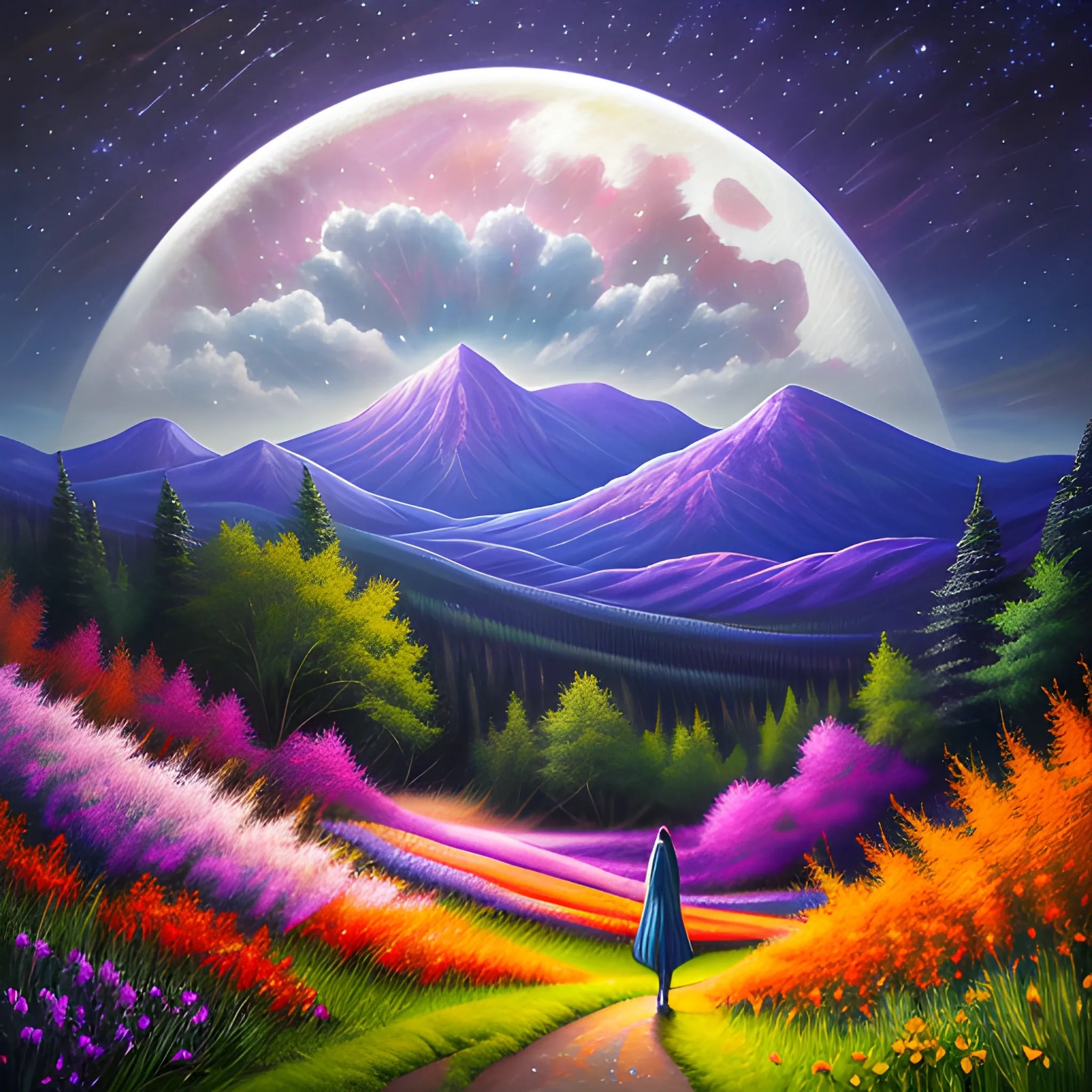 Expansive landscape photograph, (view from below with a view of