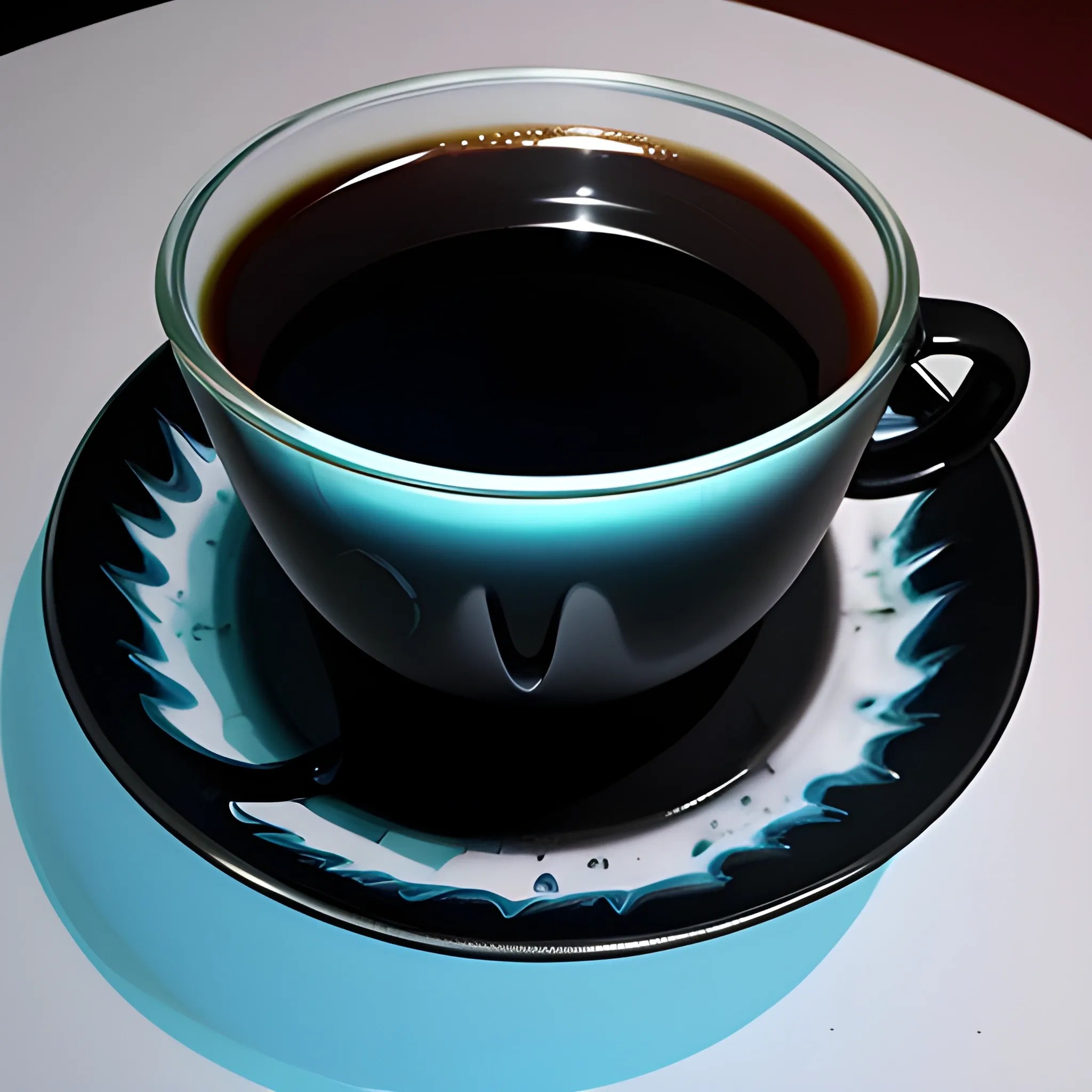 , Water Color cup of black coffee with a real face in the reflec
