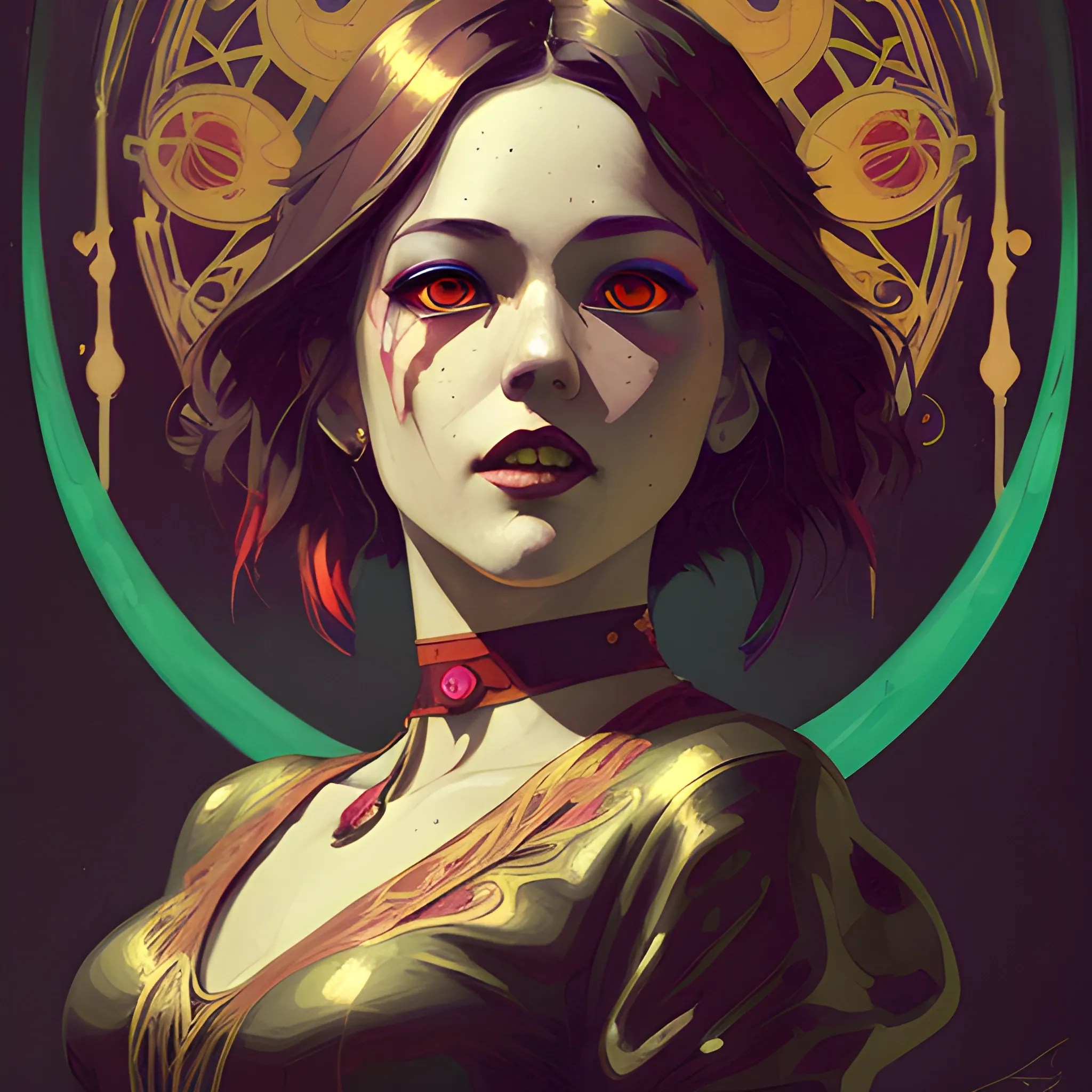 Art Nouveau painting, gold and red colors, true aesthetics, st