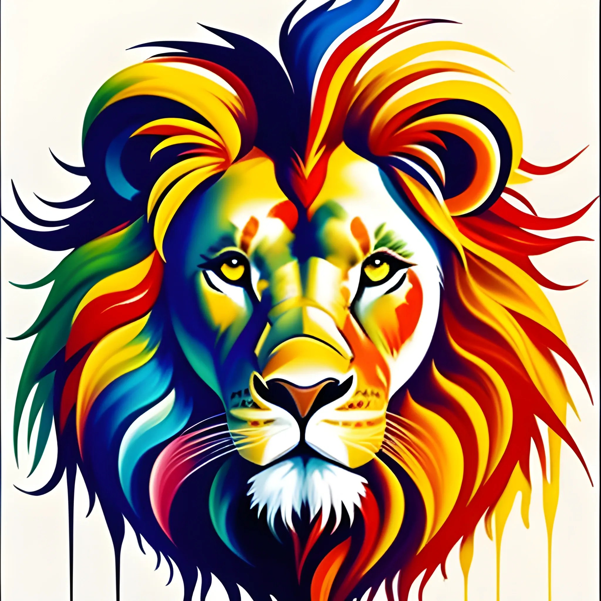 stylised lion shape,color oil liquid paint Arthub.ai