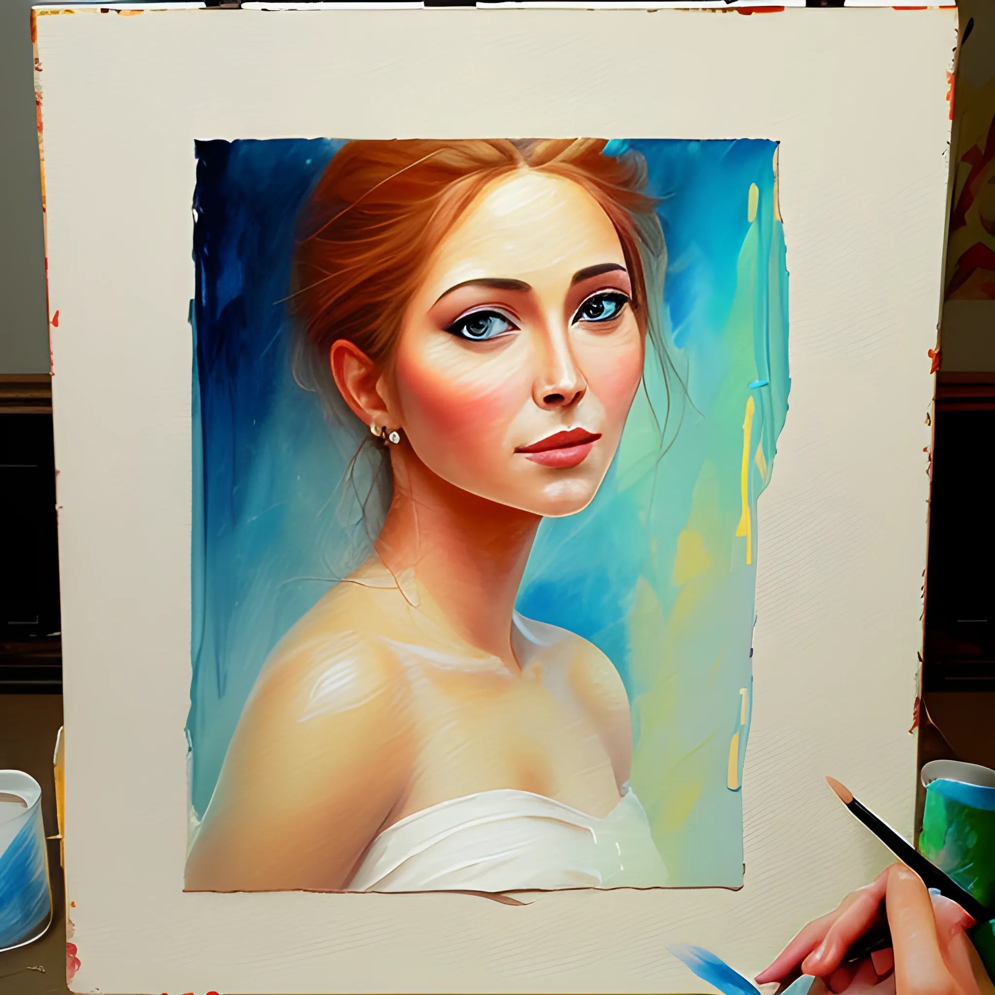 A painter is paint a picture of a beautiful lady he saw in his