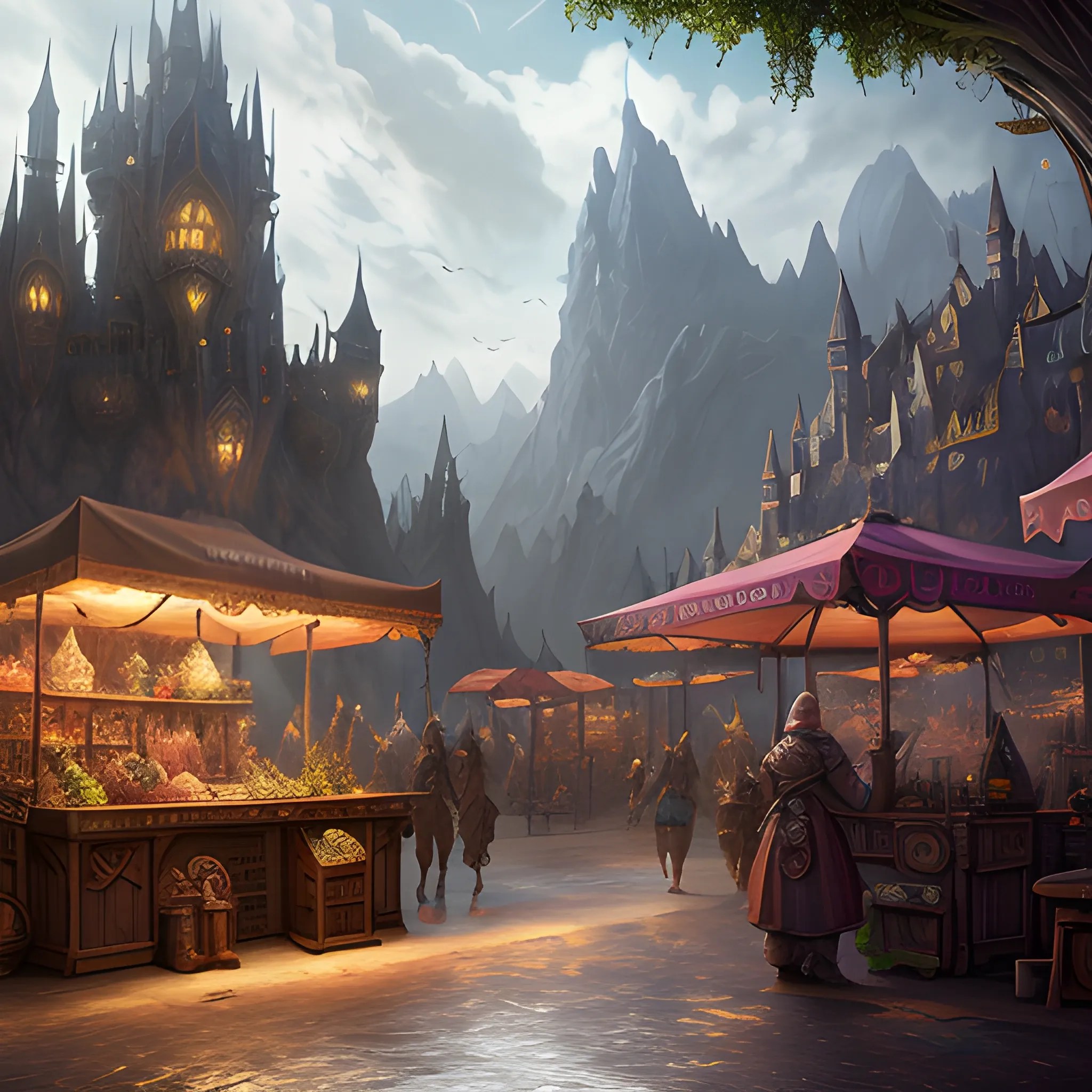 dnd fantacy outdoor Marketplace, high fantasy, high resolution