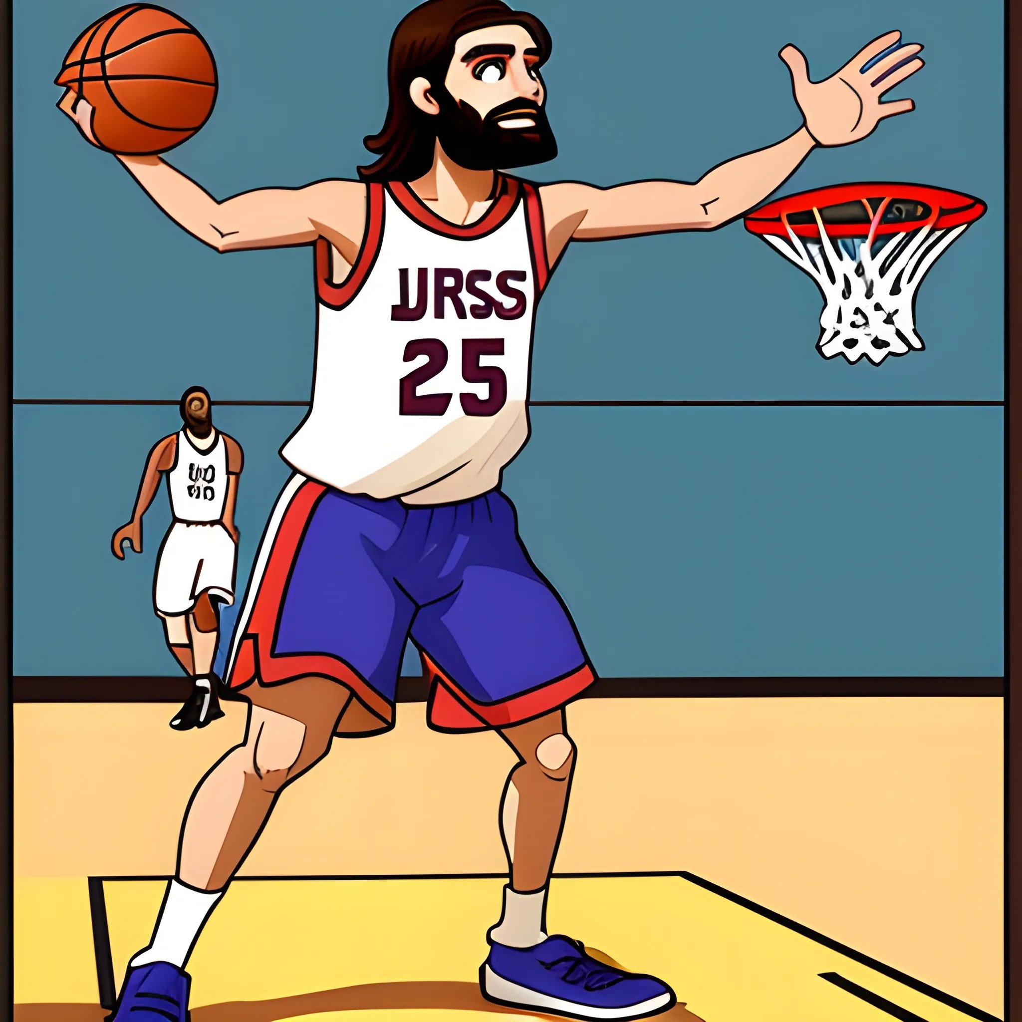 Jesus as a basketball player , Cartoon Arthub.ai