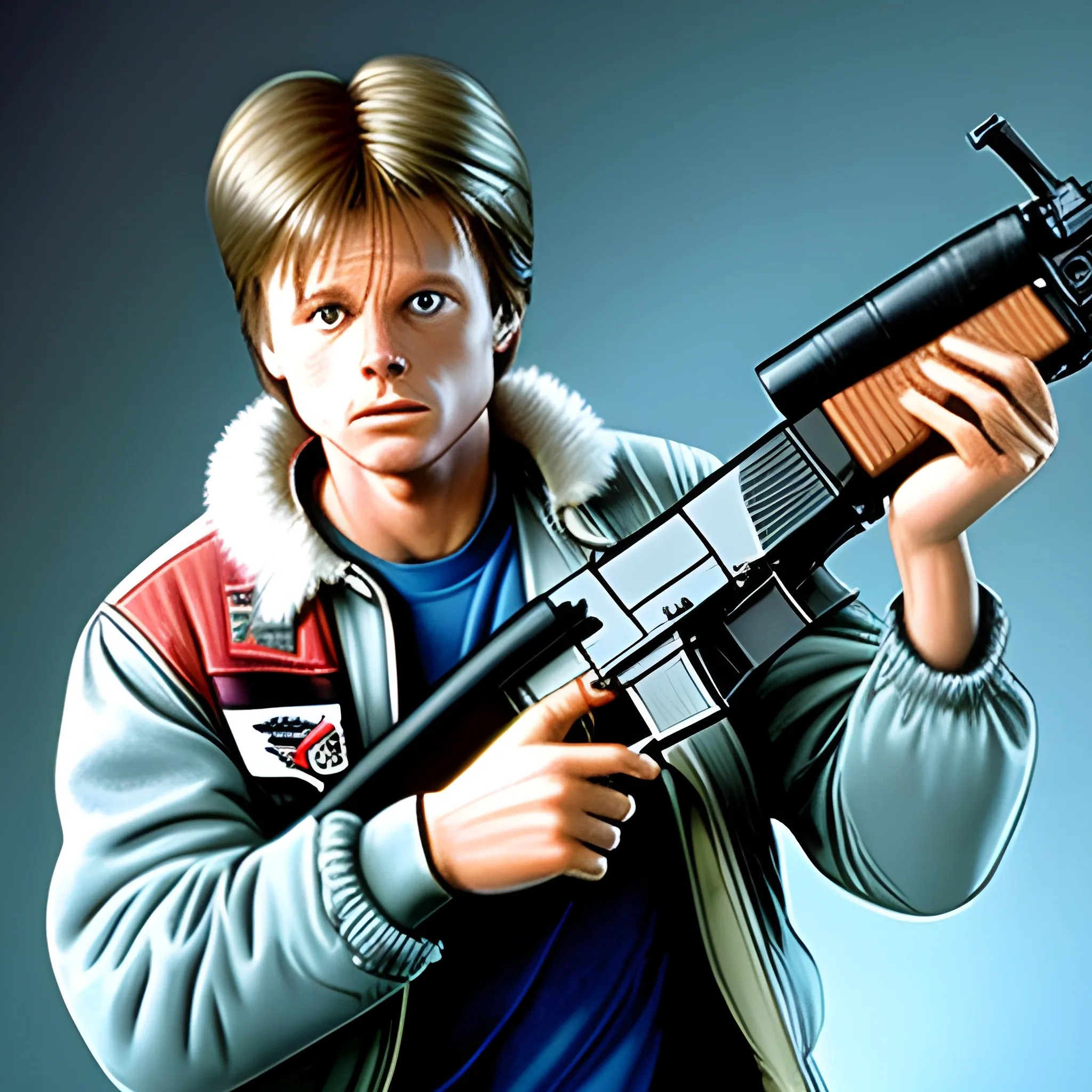 marty mcfly shooting an ak47 Arthub.ai