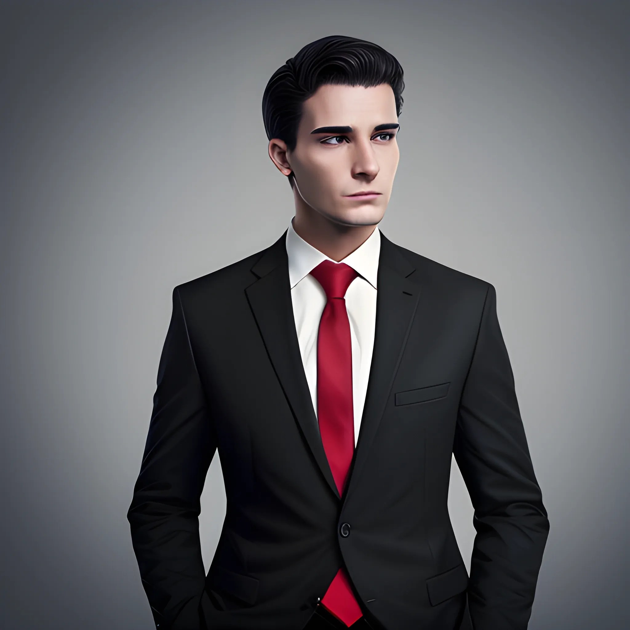 businessman with redtie blackshirt blacksuit, profile photo
