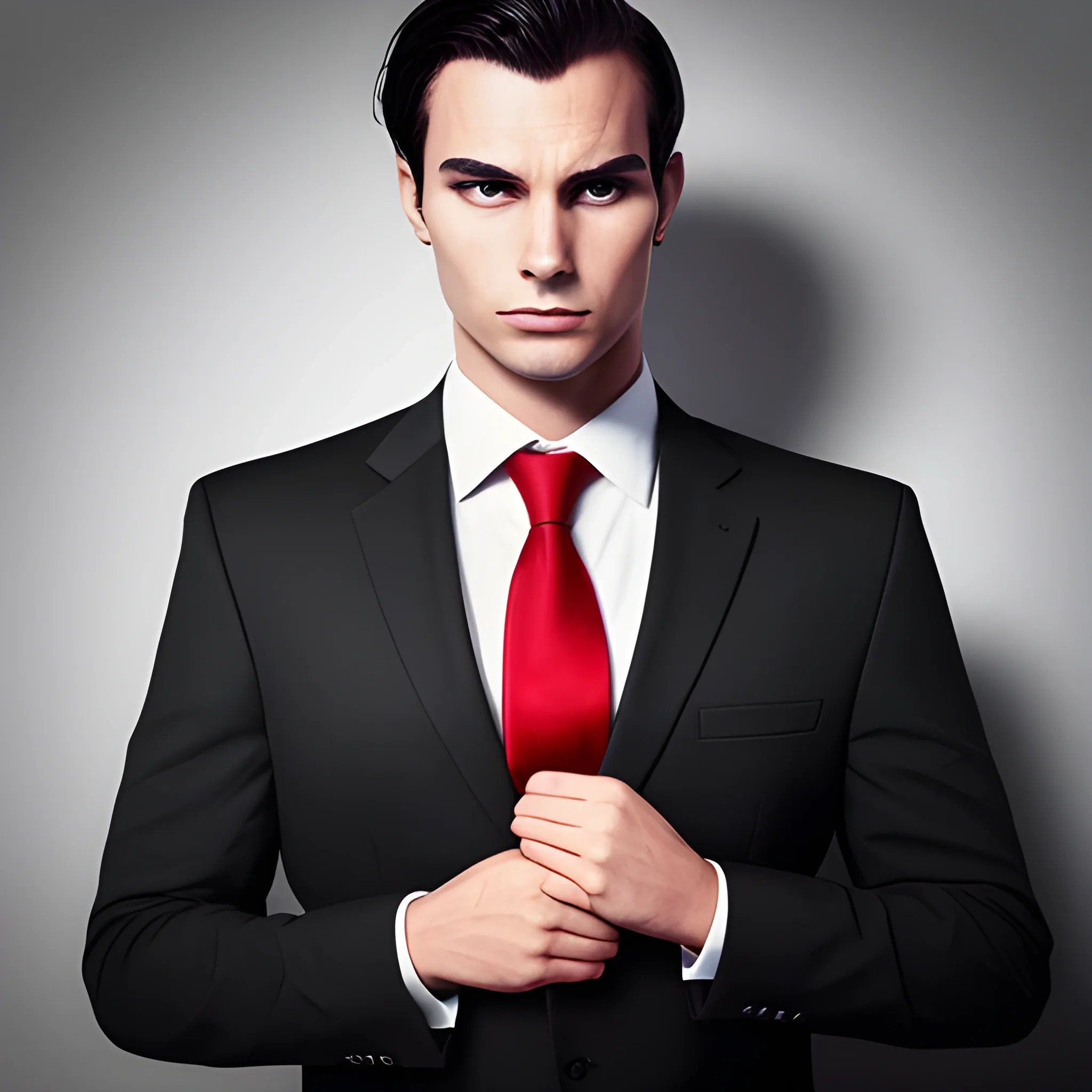 businessman with redtie blackshirt blacksuit, profile photo
