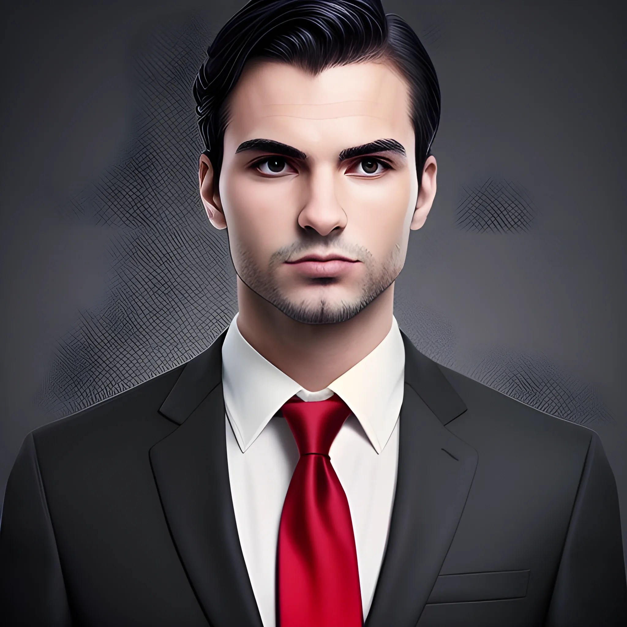 businessman with redtie blackshirt blacksuit, profile photo