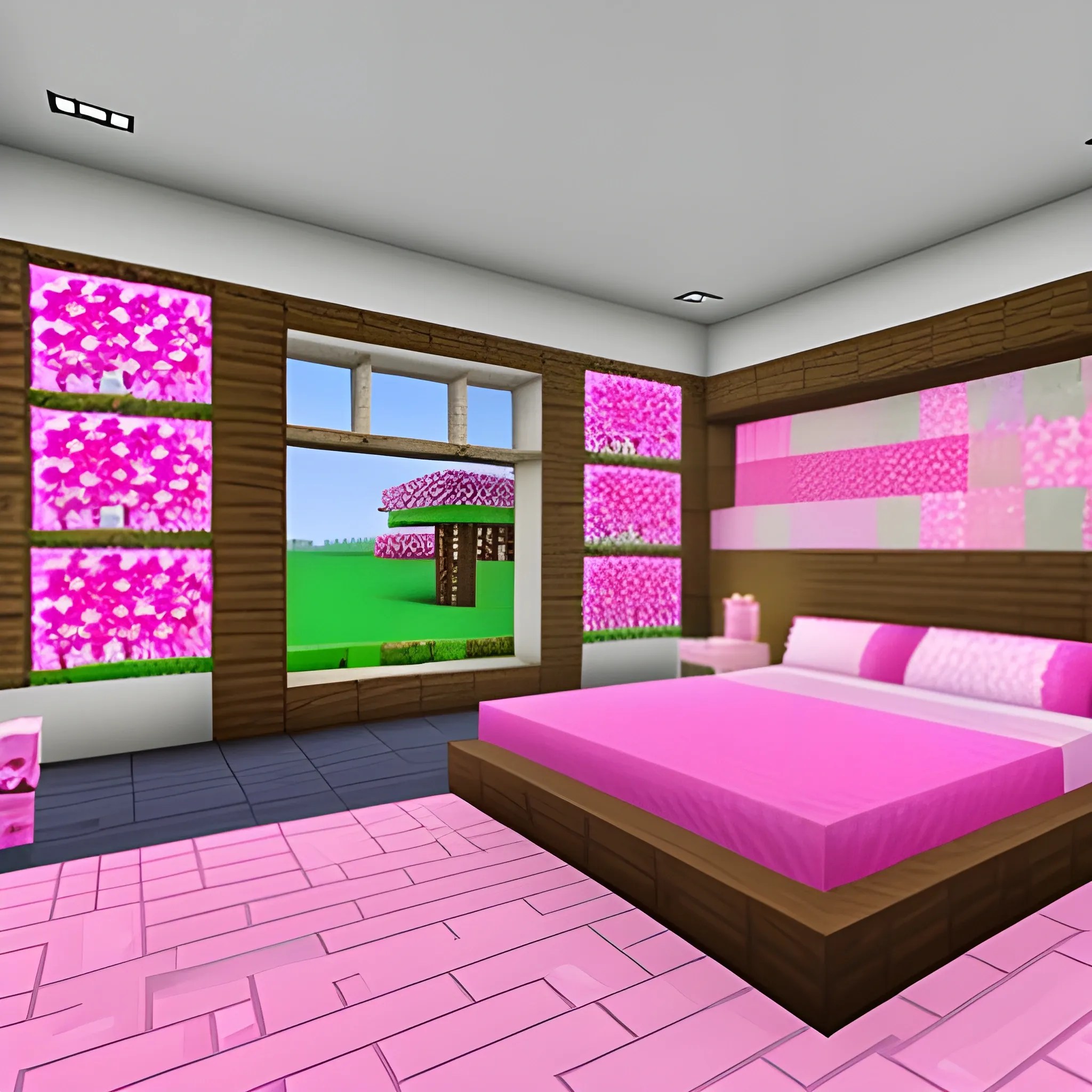 minecraft cherry blossom room, cherry blossom bedroom, cherry bl