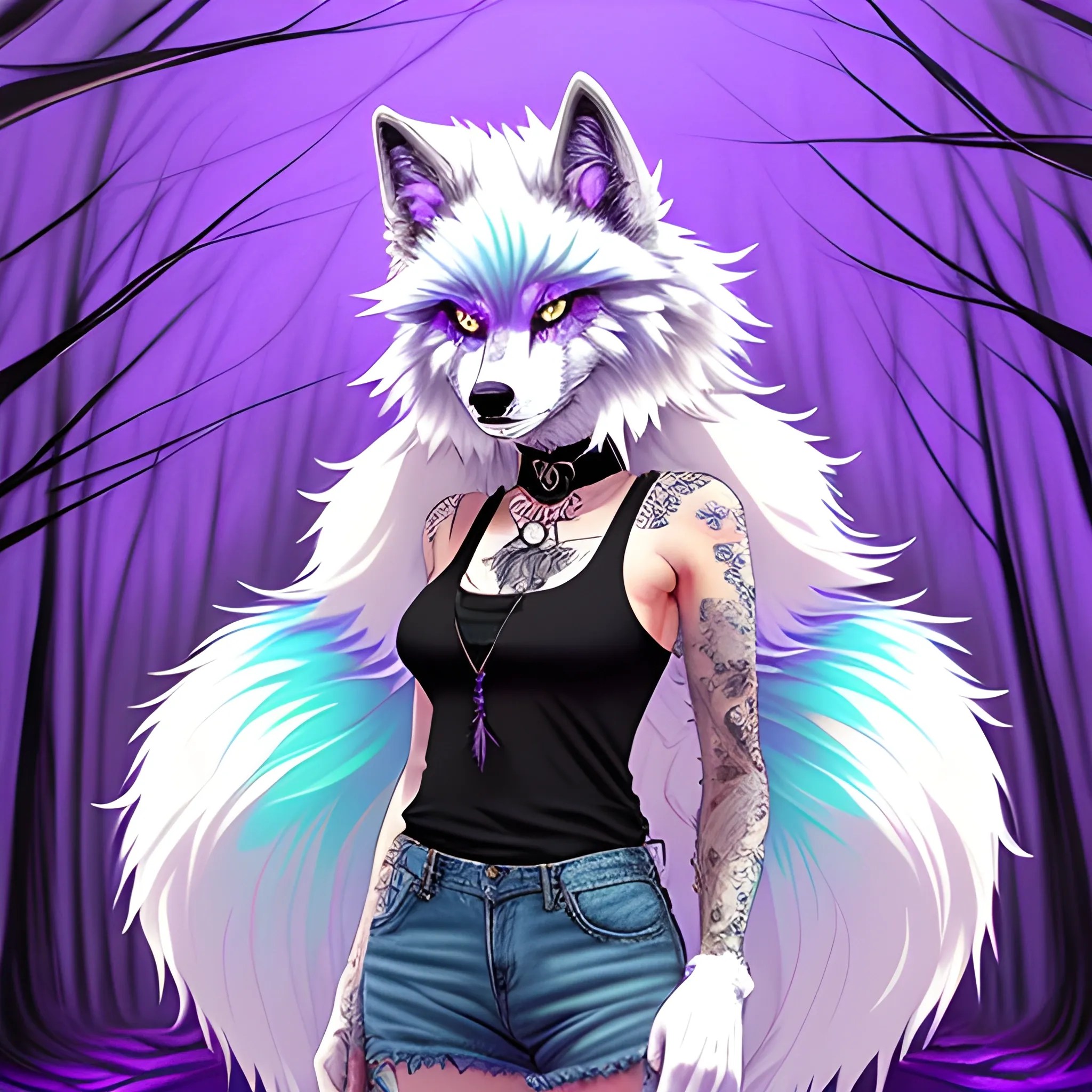 , Trippy (Furry Art)), Wolf Furry Woman with beautiful purple ey