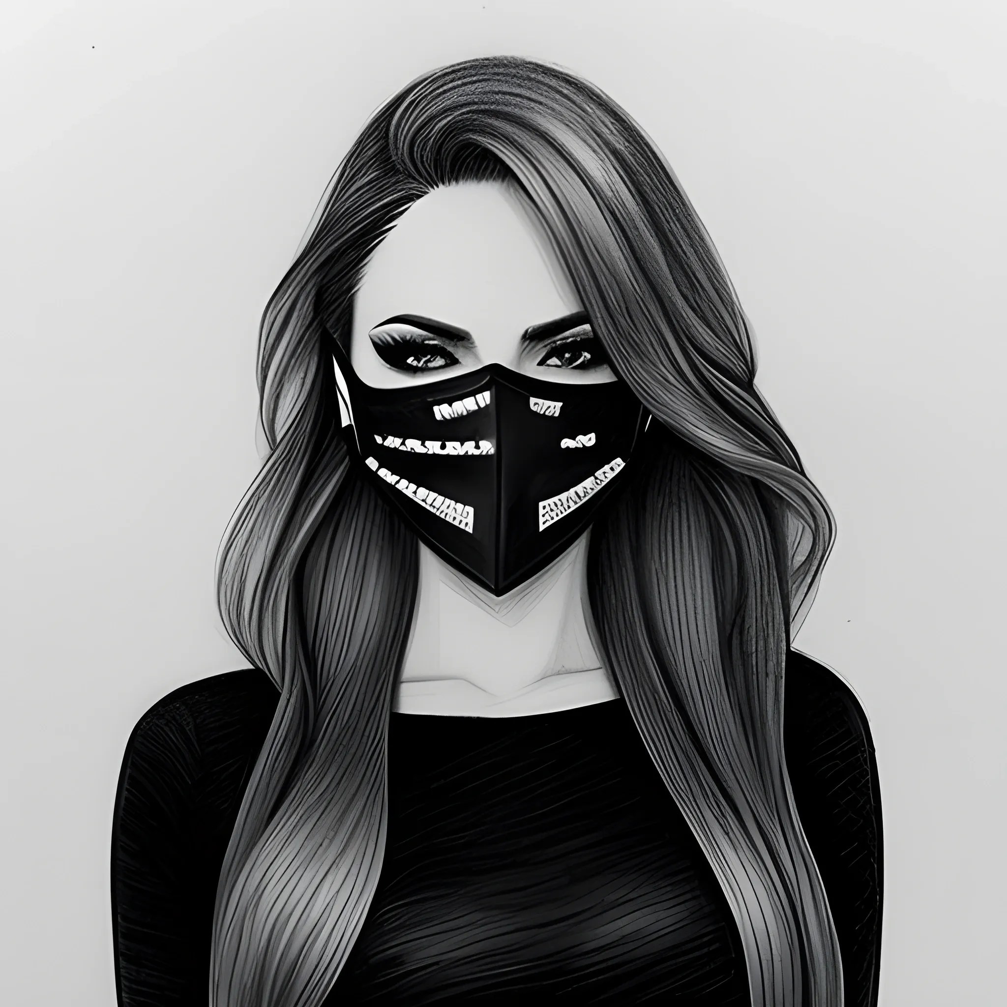 Beautiful girl wearing a mask, Pencil Sketch Arthub.ai